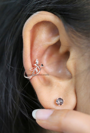 Ear Cuff Earrings, Ear Wraps, Earring Cuffs, Natural Diamond Ear Cuff, No Piercing Ear Cuff, 14K Gold Diamond Ear Cuff, Gold Ear Wrap KD1071