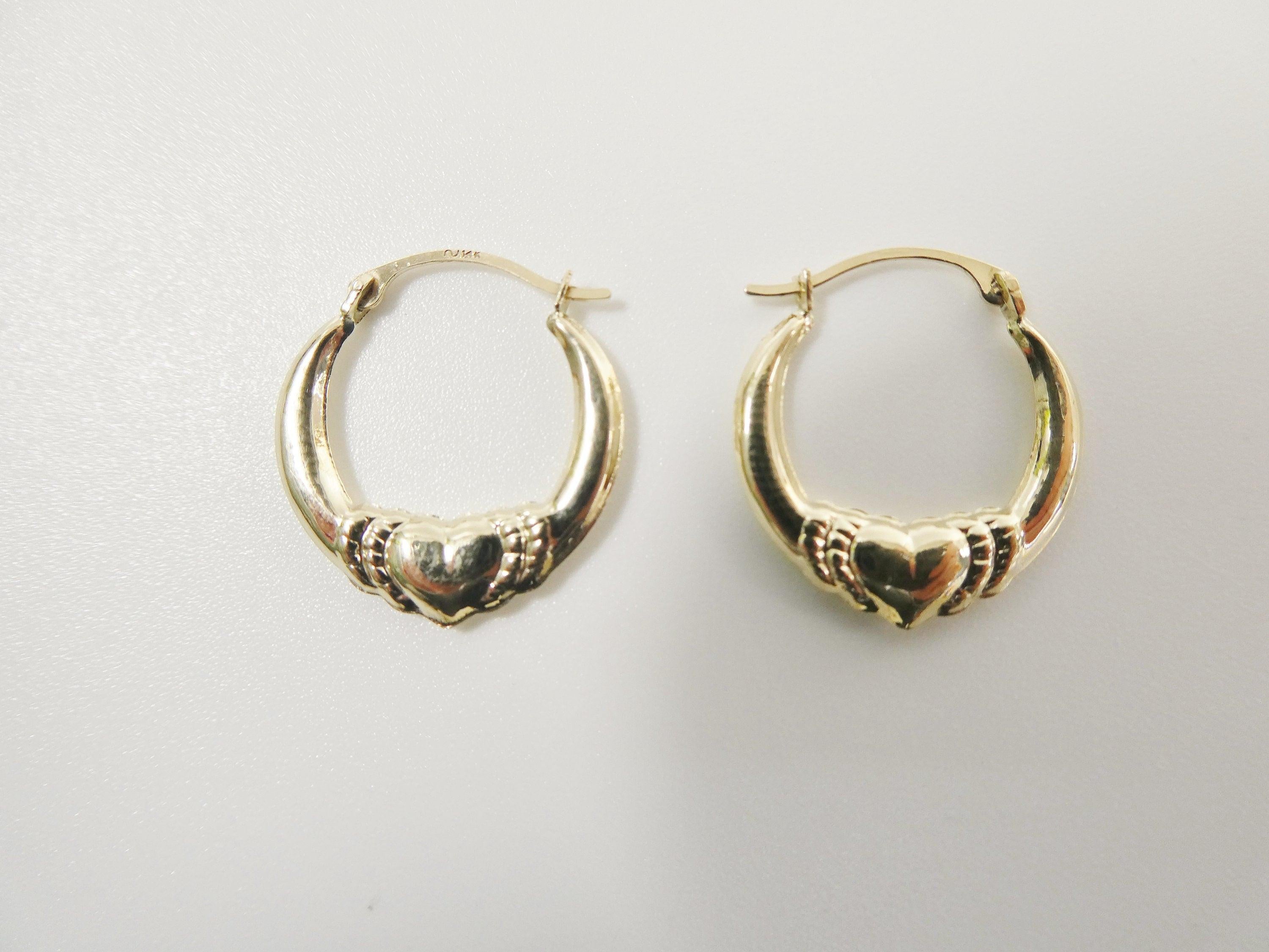 Elegant 14K Solid Gold Heart Hoop Earrings - Dainty Small Yellow Gold Hoops for Women.