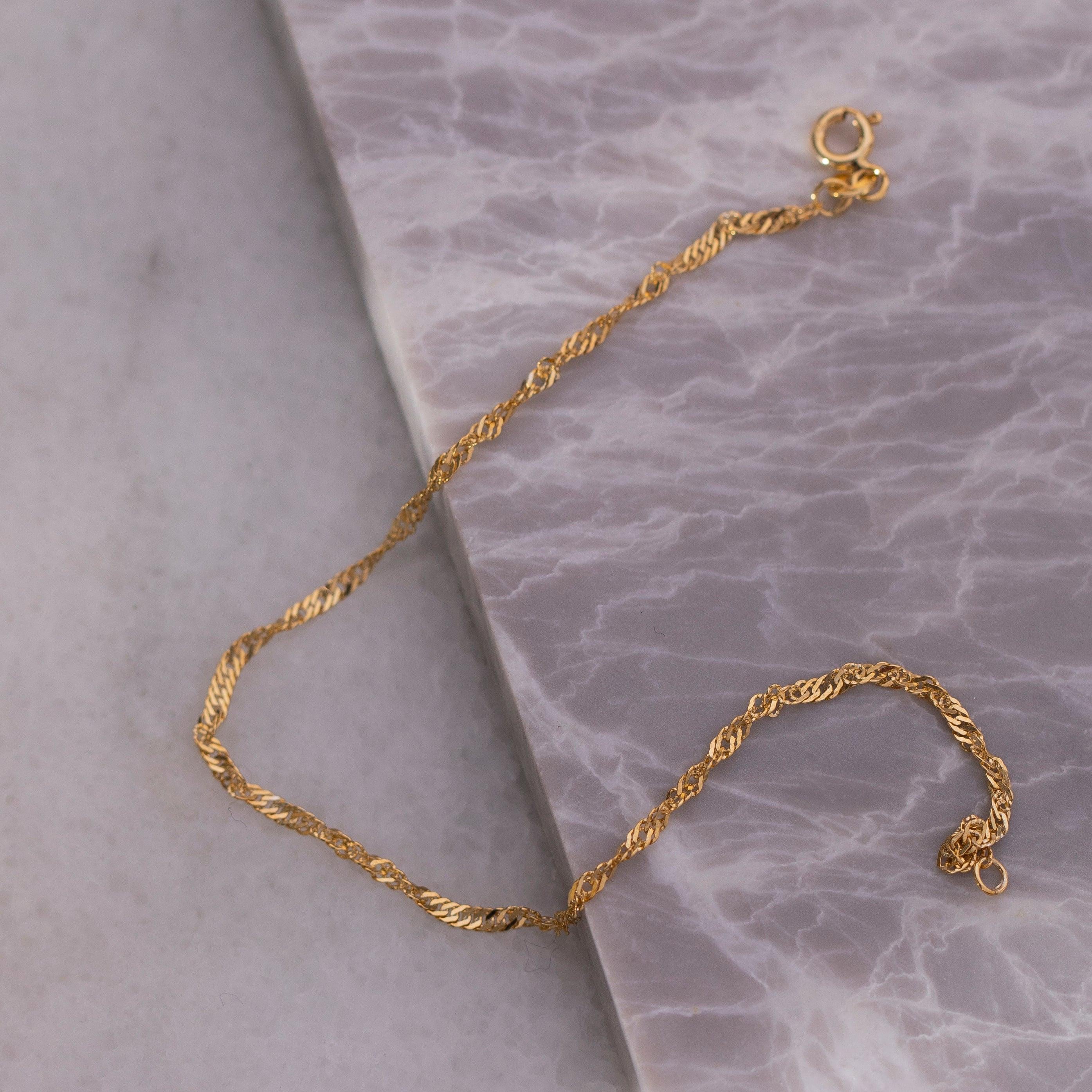 Dainty 14K Gold Singapore Twisted Thin Bracelet - Stunning in Yellow Gold or Sterling Silver.