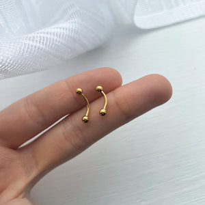 Gold Ball Stud Earrings • Curved Bar • 3Mm Ball • 16G • Forward Helix Rook Eyebrow • Non Tarnish