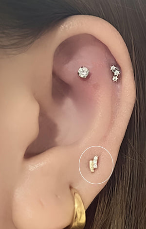 14K Solid Gold Curved Bar Cartilage Stud Earring - Flat Back Rectangle Design for Helix, Conch, Tragus & Labret.