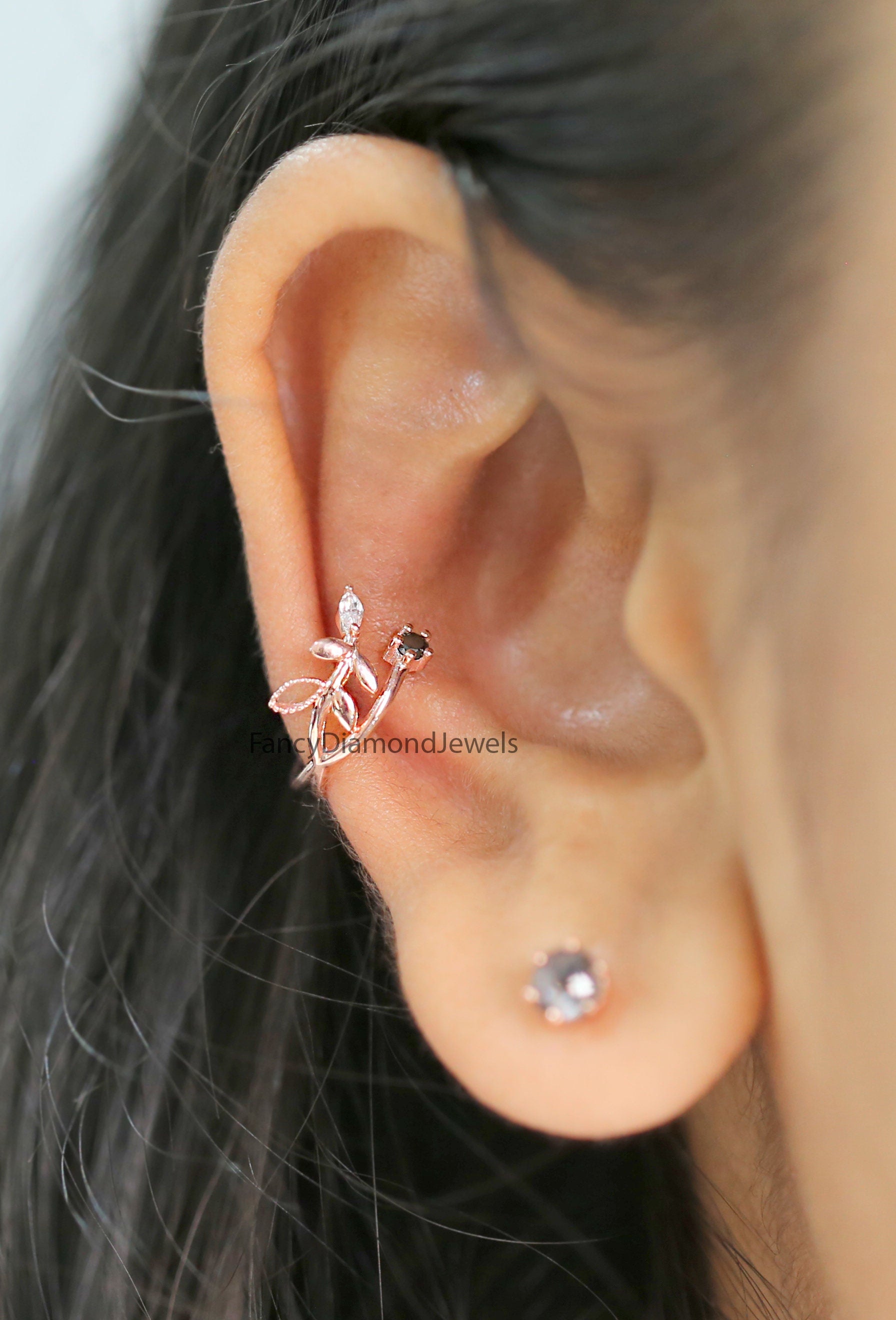Ear Cuff Earrings, Ear Wraps, Earring Cuffs, Natural Diamond Ear Cuff, No Piercing Ear Cuff, 14K Gold Diamond Ear Cuff, Gold Ear Wrap KD1071