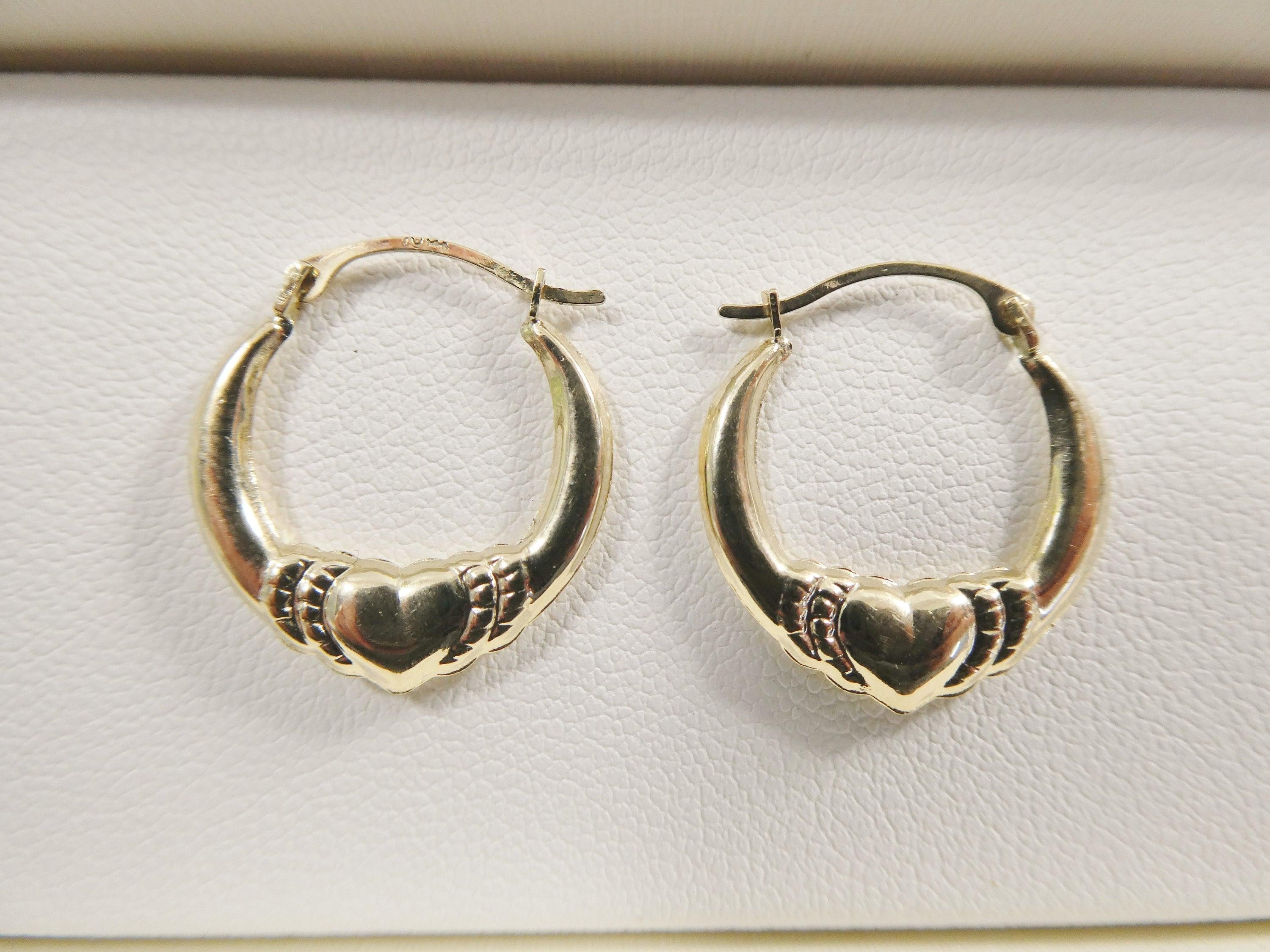Elegant 14K Solid Gold Heart Hoop Earrings - Dainty Small Yellow Gold Hoops for Women.