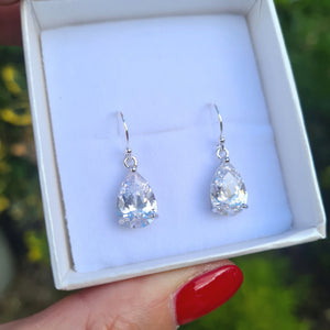 Small CZ Diamond Teardrop Earrings Sterling Silver Teardrop Wedding Earrings Dainty Crystal Drop Bridal Earrings Sparkly Prom Jewellery Gift
