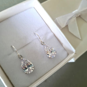 Small CZ Diamond Teardrop Earrings Sterling Silver Teardrop Wedding Earrings Dainty Crystal Drop Bridal Earrings Sparkly Prom Jewellery Gift