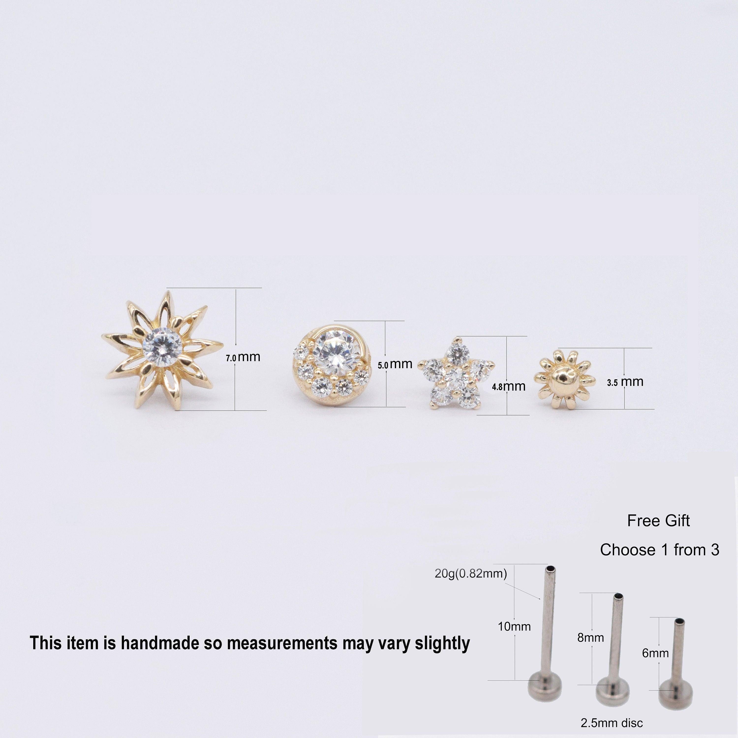 14K Solid Gold Tiny Cartilage Stud Earring - Elegant Conch Helix Tragus Push Back Design.