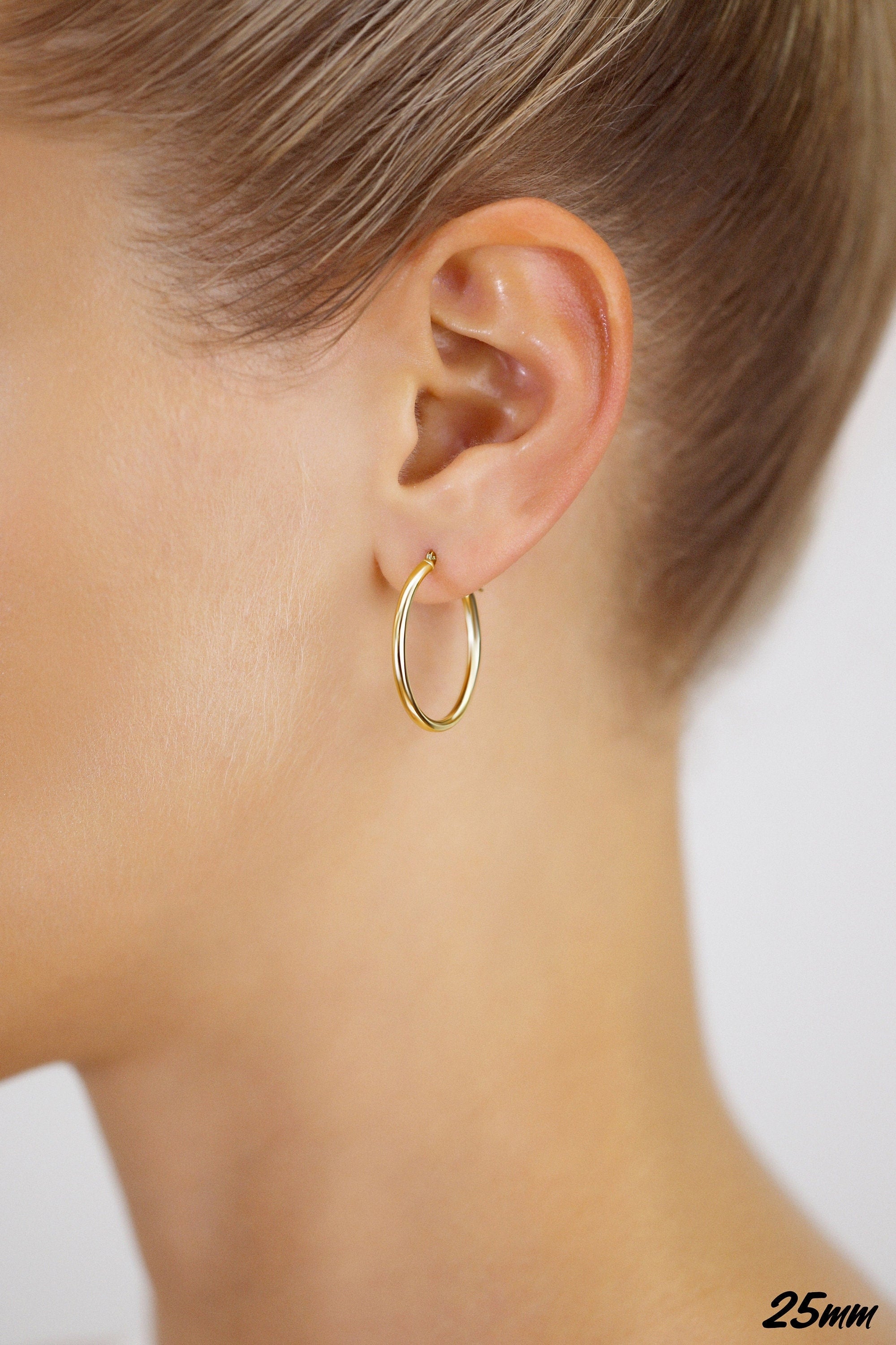 14K Yellow Gold Classic 1 Inch Polished Hoops, 25Mm, Everyday Medium Size Hoops, Handmade Jewelry Gift, by TILO Jewelry