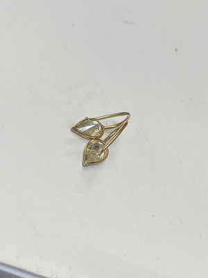 Unique Natural Untreated .78CT Pear Shape Diamond 14K Yellow Gold Upside down Set Wire Hook Earrings