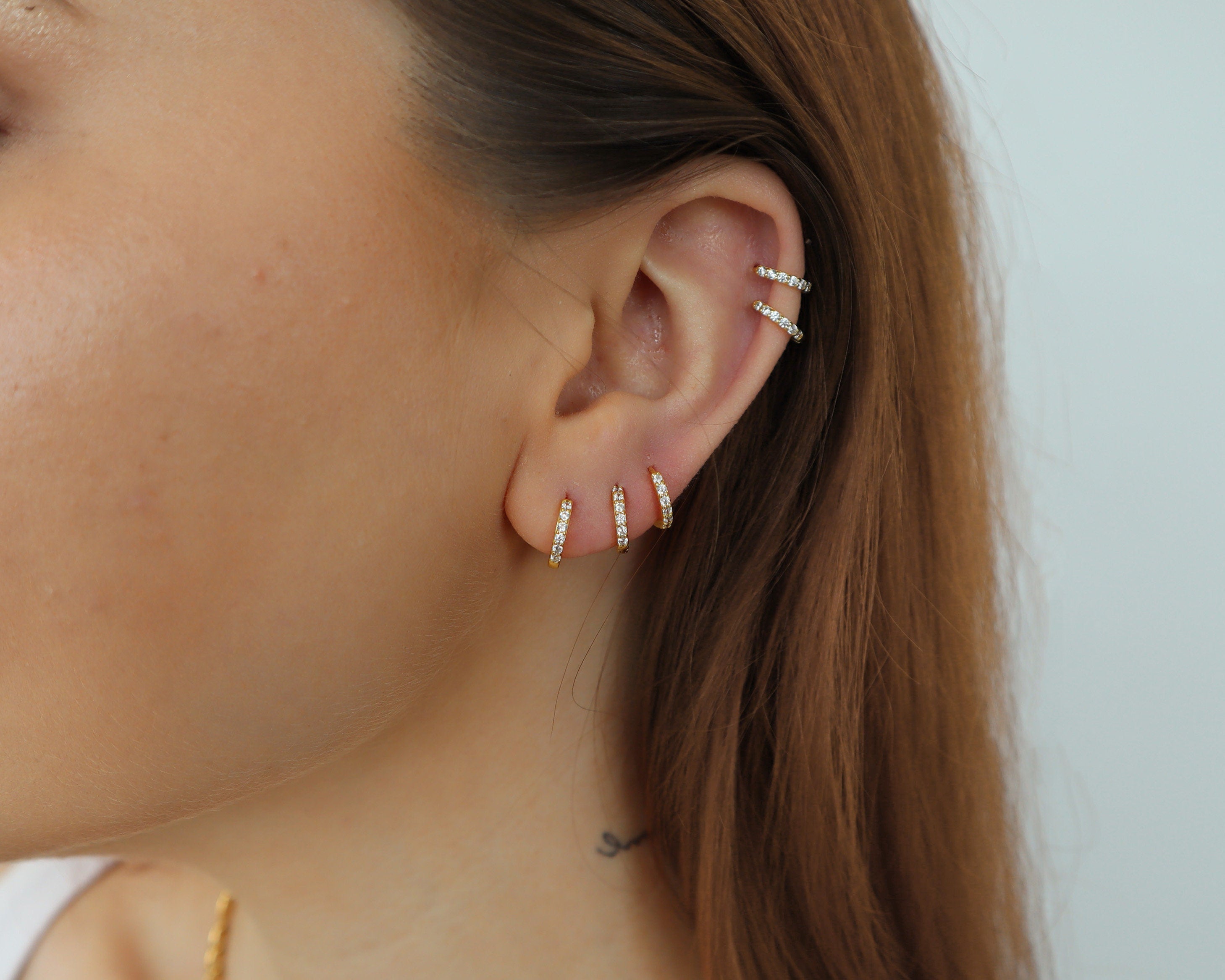 SOLD as Pair，6Mm - 9Mm Cz Pave Gold Huggie Hoop Earrings, Silver Pave Cz Hoop, Cartilage Hoops, Everyday Diamond Huggies, Gift for Her