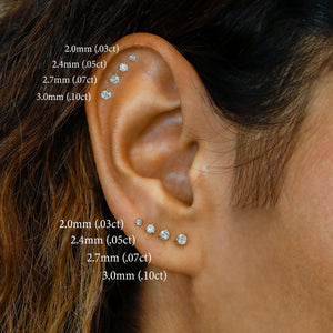 SINGLE 14K Gold Natural Diamond Stud Earring: Minimalist Three Prong Setting