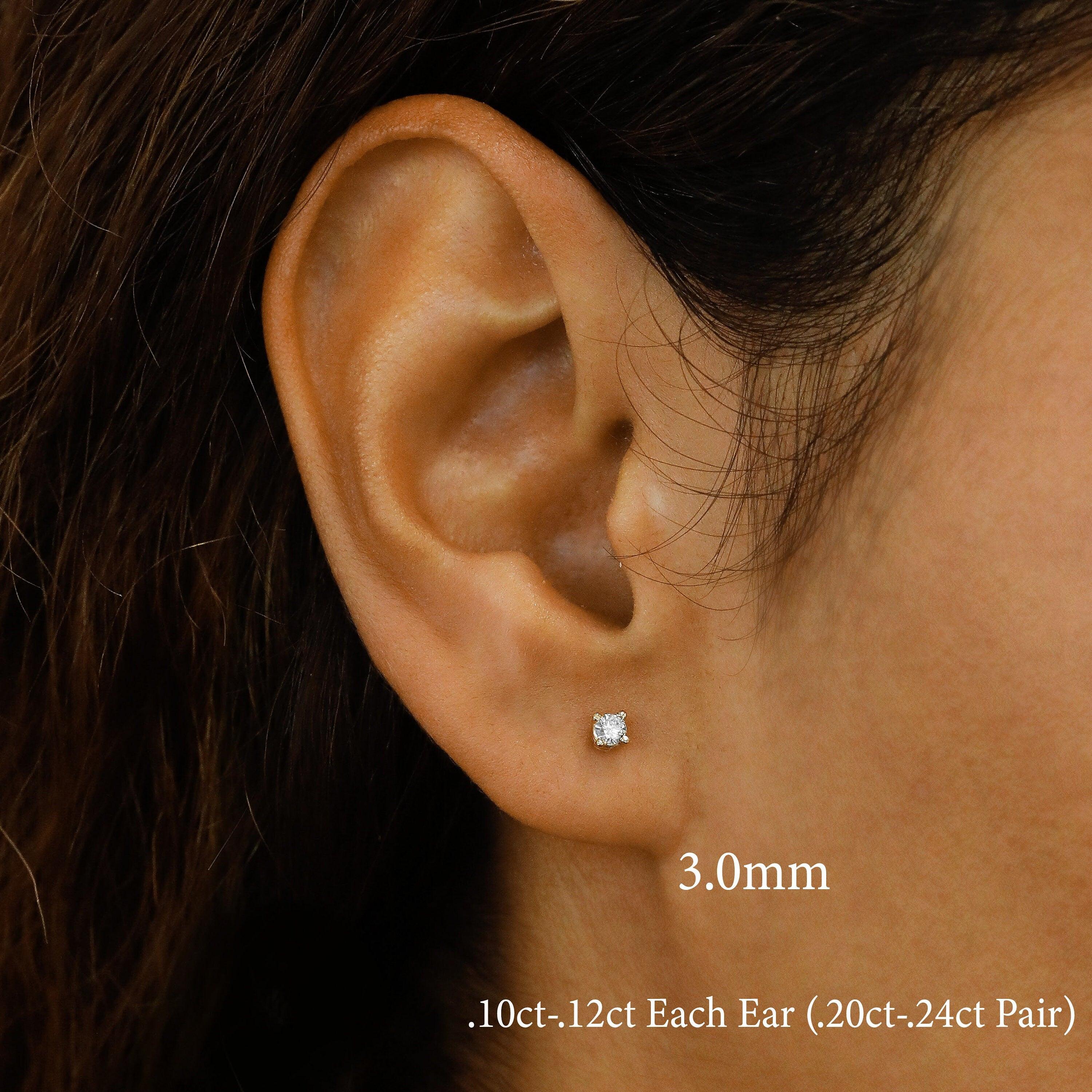 Stunning 14K Gold Natural Diamond Solitaire Stud Earring with Secure Screw Back.