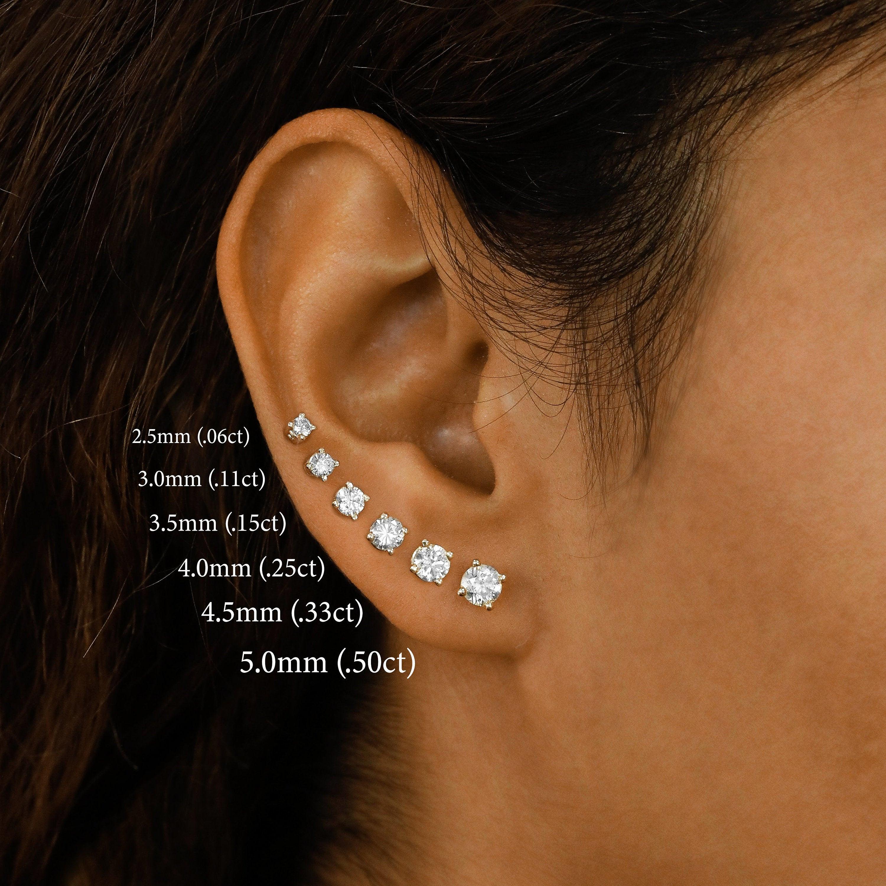 Stunning 14K Gold Natural Diamond Solitaire Stud Earring with Secure Screw Back.