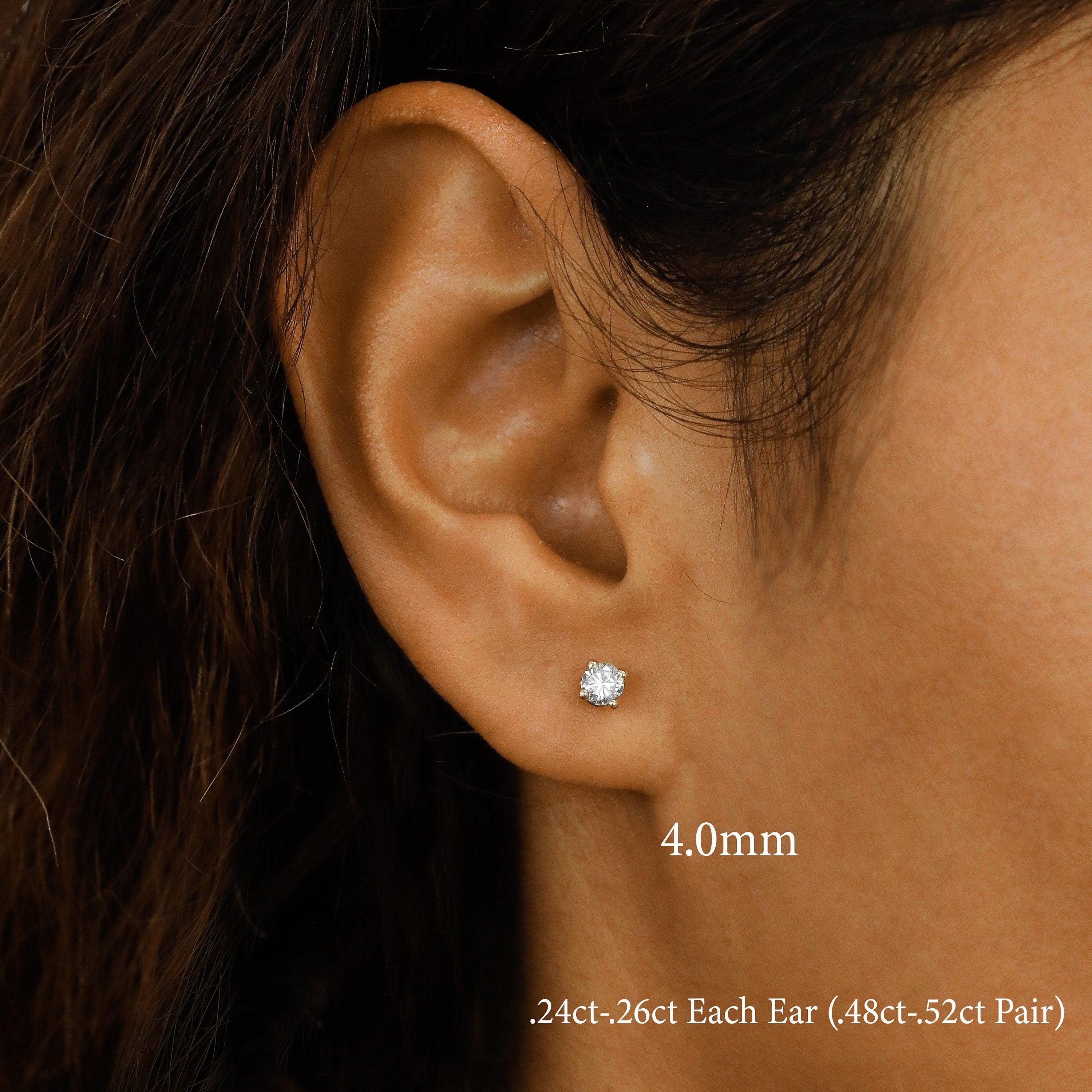 Stunning 14K Gold Natural Diamond Solitaire Stud Earring with Secure Screw Back.