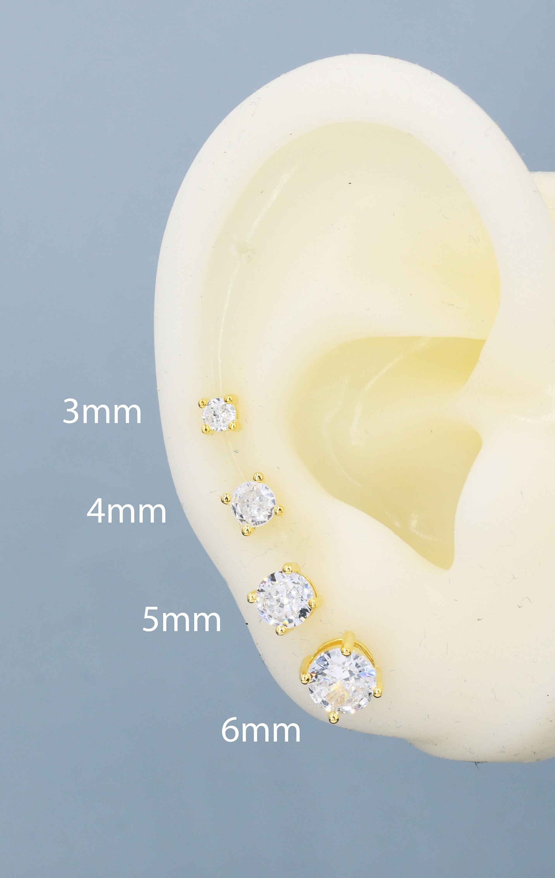CZ Crystal Screw Back Earrings in Sterling Silver, Available in 3Mm 4Mm 5Mm 6Mm, Brilliant Cut CZ Earrings, Four Prong, Silver or Gold