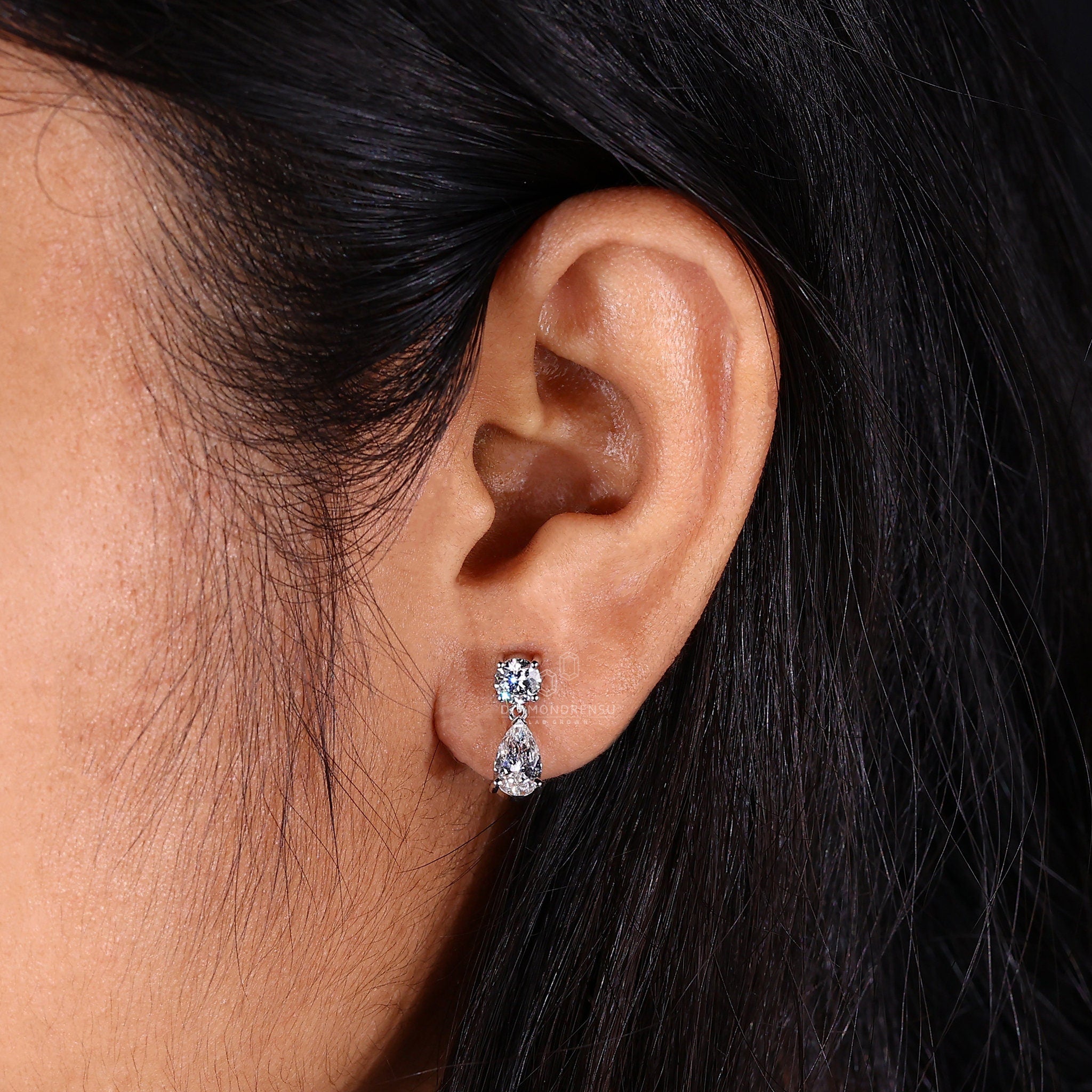 1.89 TCW Pear and round Cut Lab Grown Diamond Earrings, Dangle Drop Earrings, F/VS Lab Created Diamond Wedding Earrings, Earrings for Gift