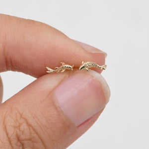 14K Solid Gold Koi Fish Cartilage Earring Tiny Tragus Stud Helix Conch Piercing Cute Stud Earring Minimalist Earrings Flat Back Earring