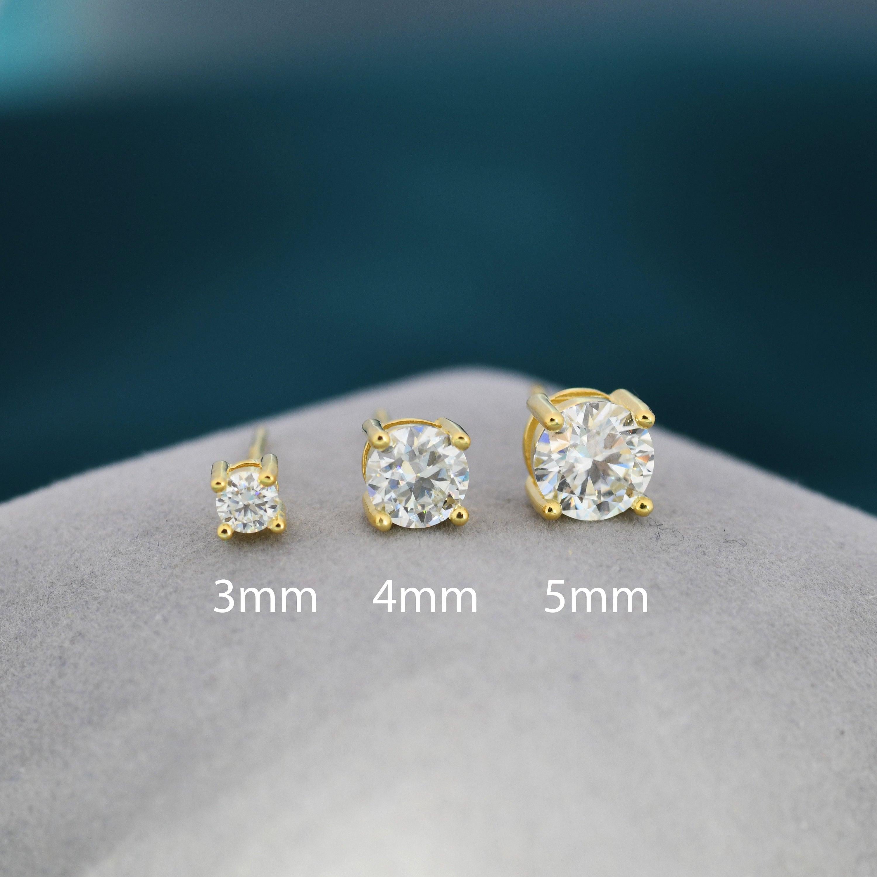 Moissanite Stud Earrings Sterling Silver – 4 Prong Set, Butterfly or Screw Backs, 3–6mm, Silver or Gold.