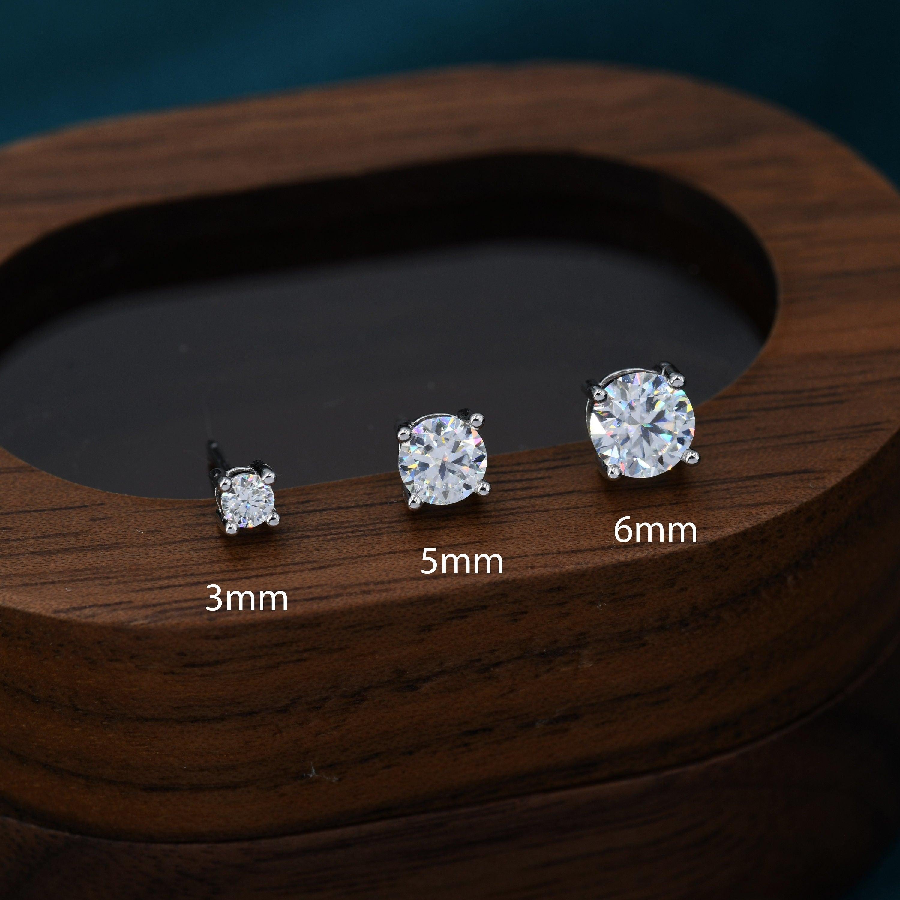Moissanite Stud Earrings Sterling Silver – 4 Prong Set, Butterfly or Screw Backs, 3–6mm, Silver or Gold.