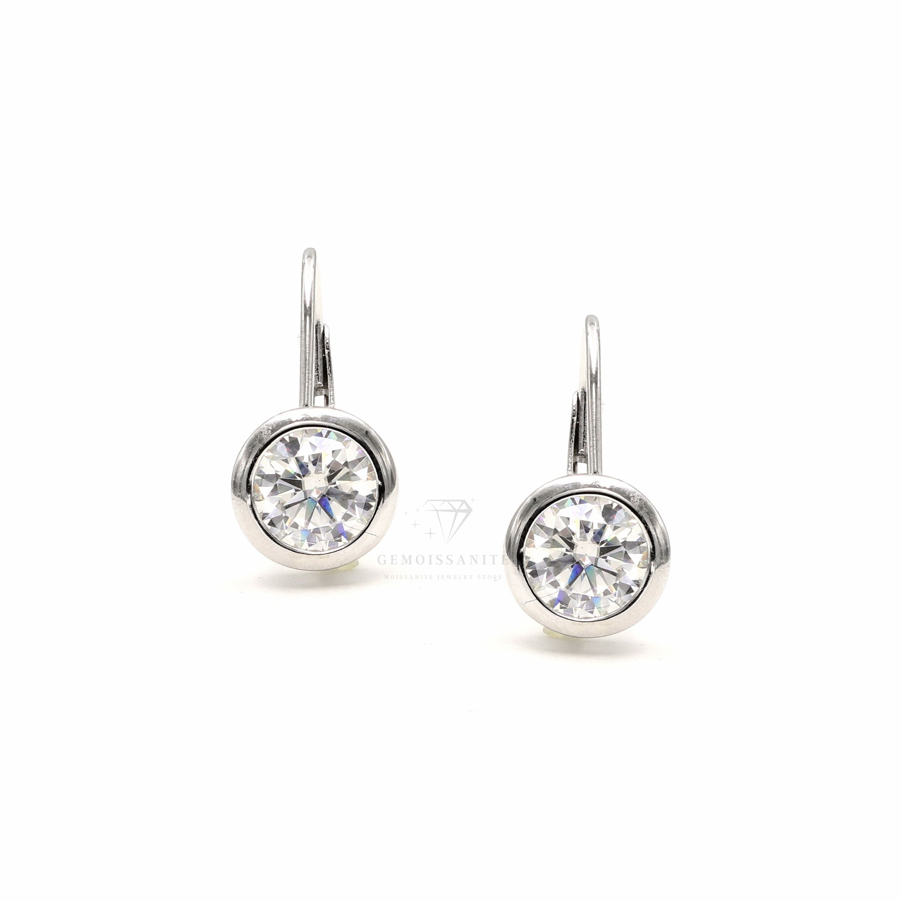 Moissanite Bezel Set Dangle Earrings, 925 Sterling Silver