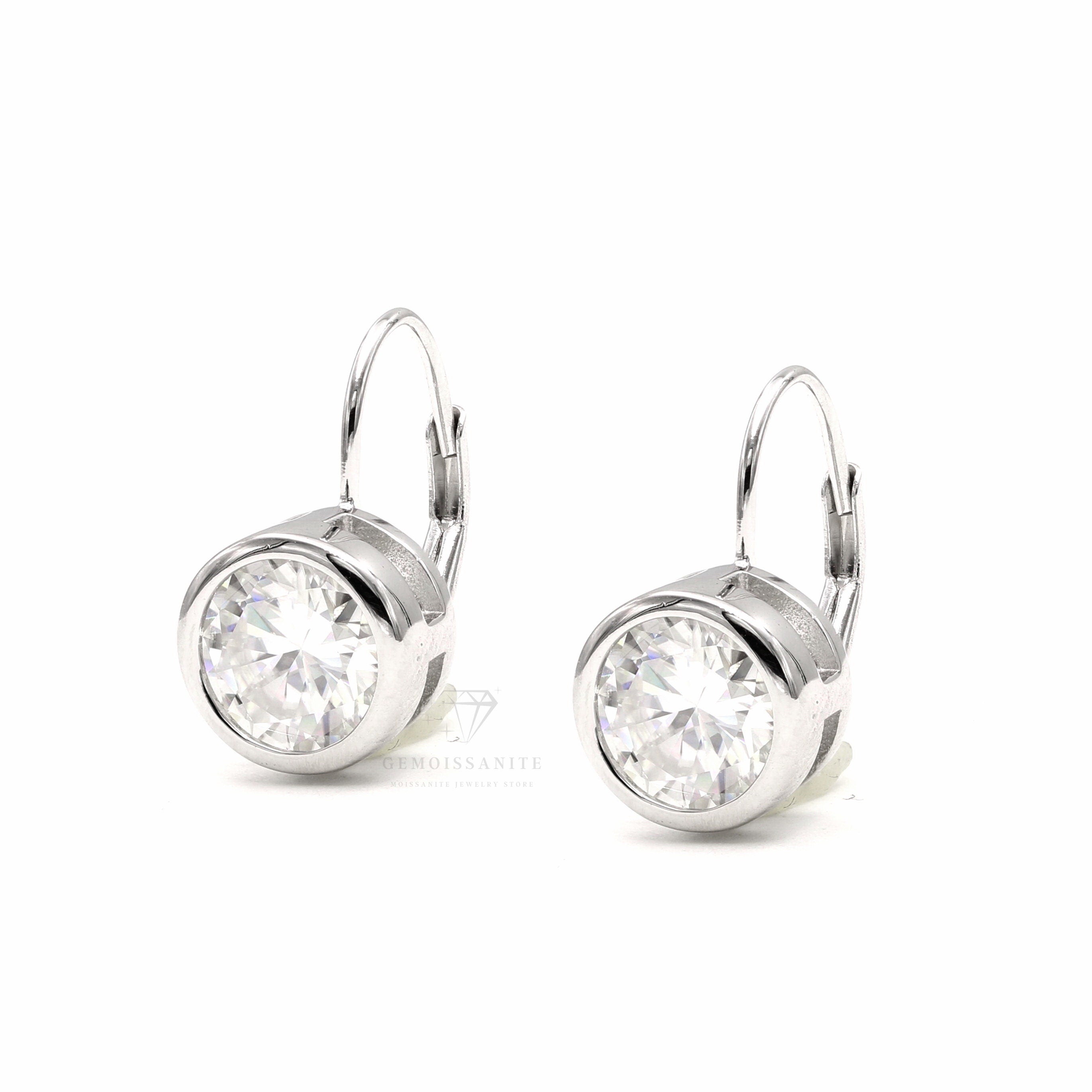 Moissanite Bezel Set Dangle Earrings, 925 Sterling Silver