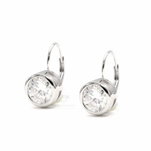 Moissanite Bezel Set Dangle Earrings, 925 Sterling Silver