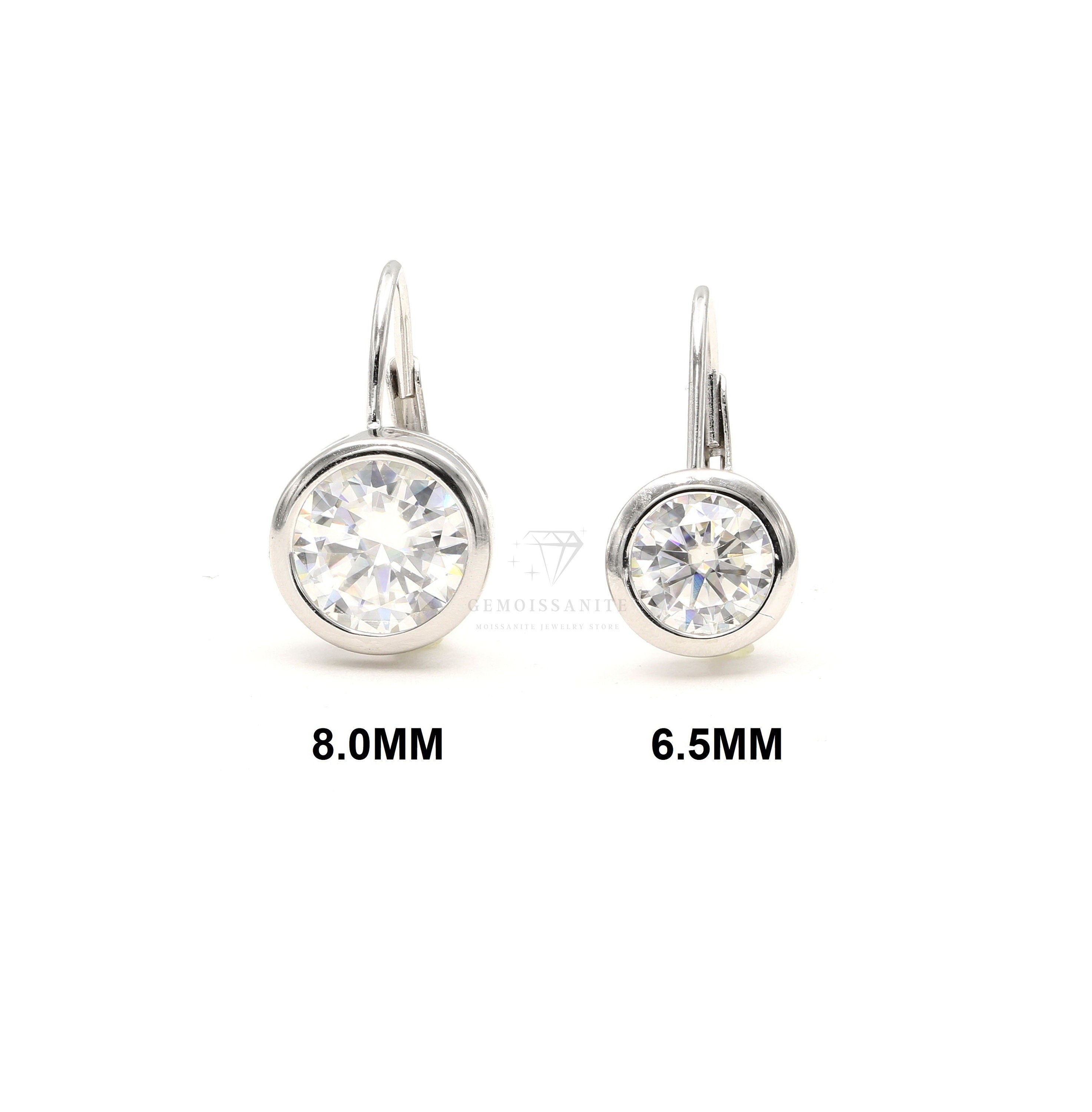 Moissanite Bezel Set Dangle Earrings, 925 Sterling Silver