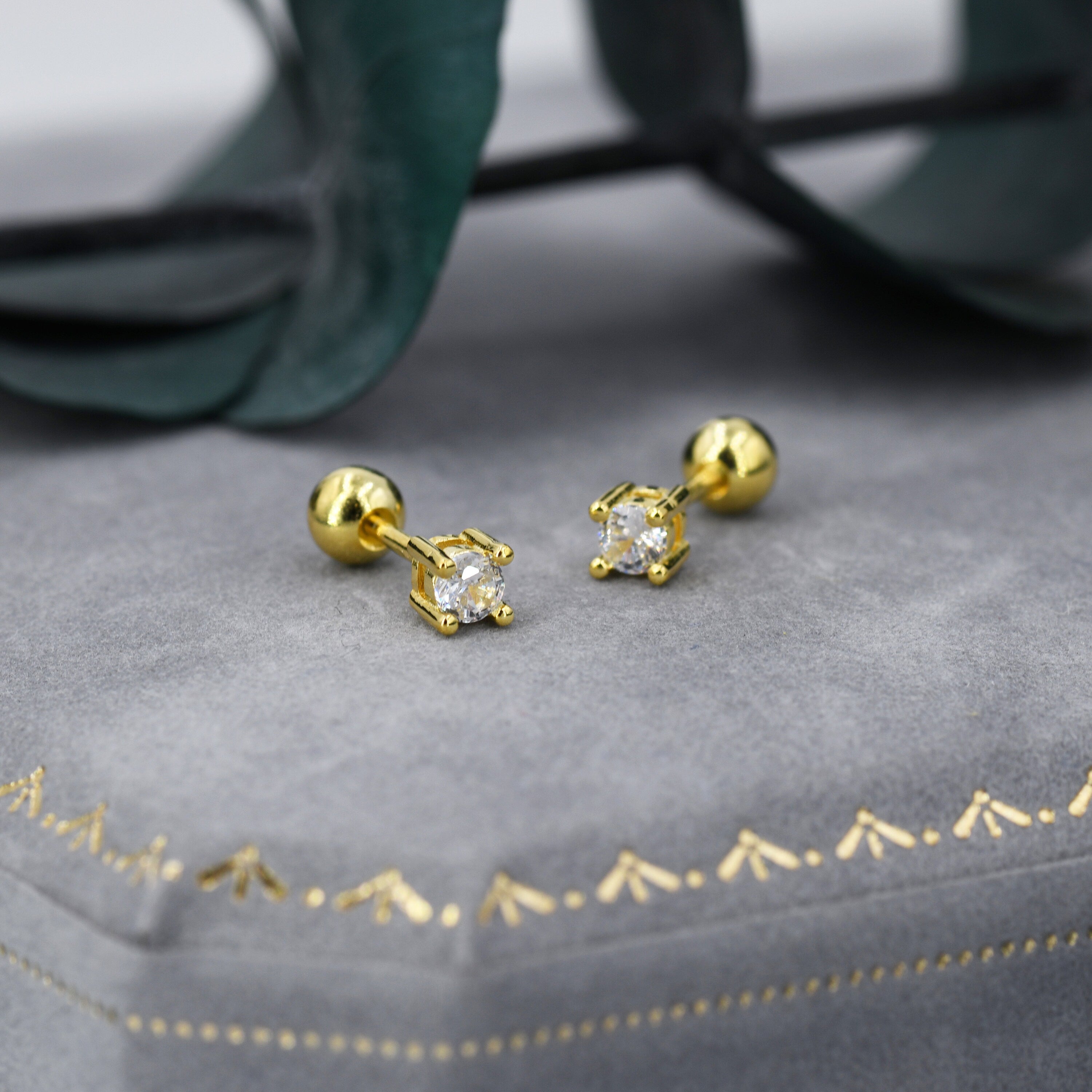 CZ Crystal Screw Back Earrings in Sterling Silver, Available in 3Mm 4Mm 5Mm 6Mm, Brilliant Cut CZ Earrings, Four Prong, Silver or Gold
