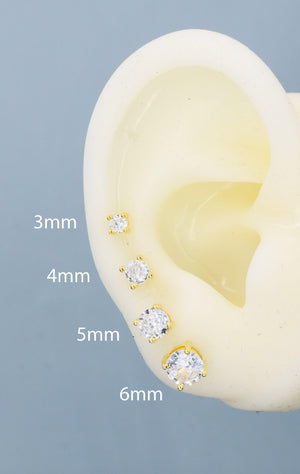 Moissanite Stud Earrings Sterling Silver – 4 Prong Set, Butterfly or Screw Backs, 3–6mm, Silver or Gold.