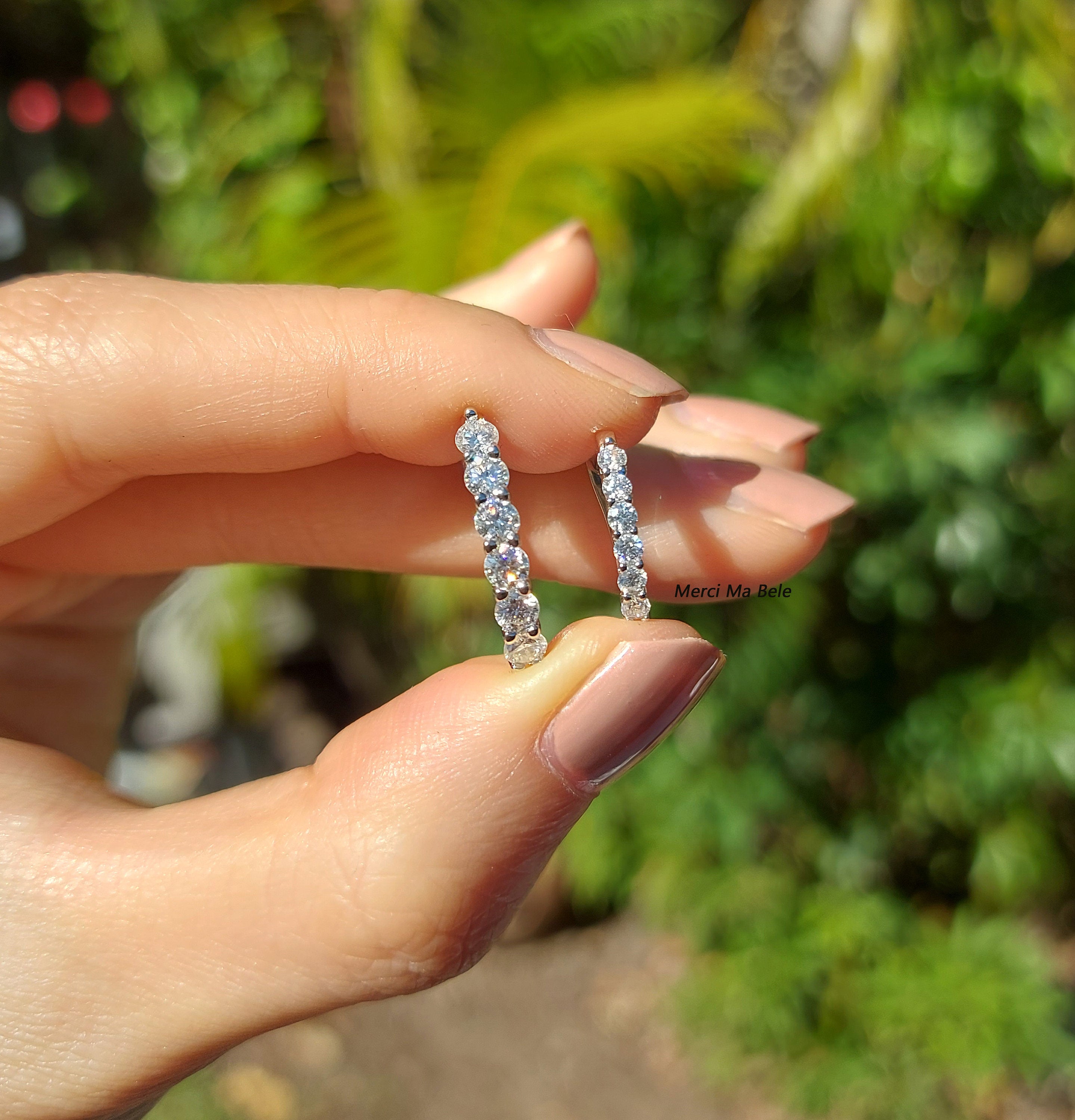 Moissanite Hoop Earrings, 925 Sterling Silver U Shape Huggies