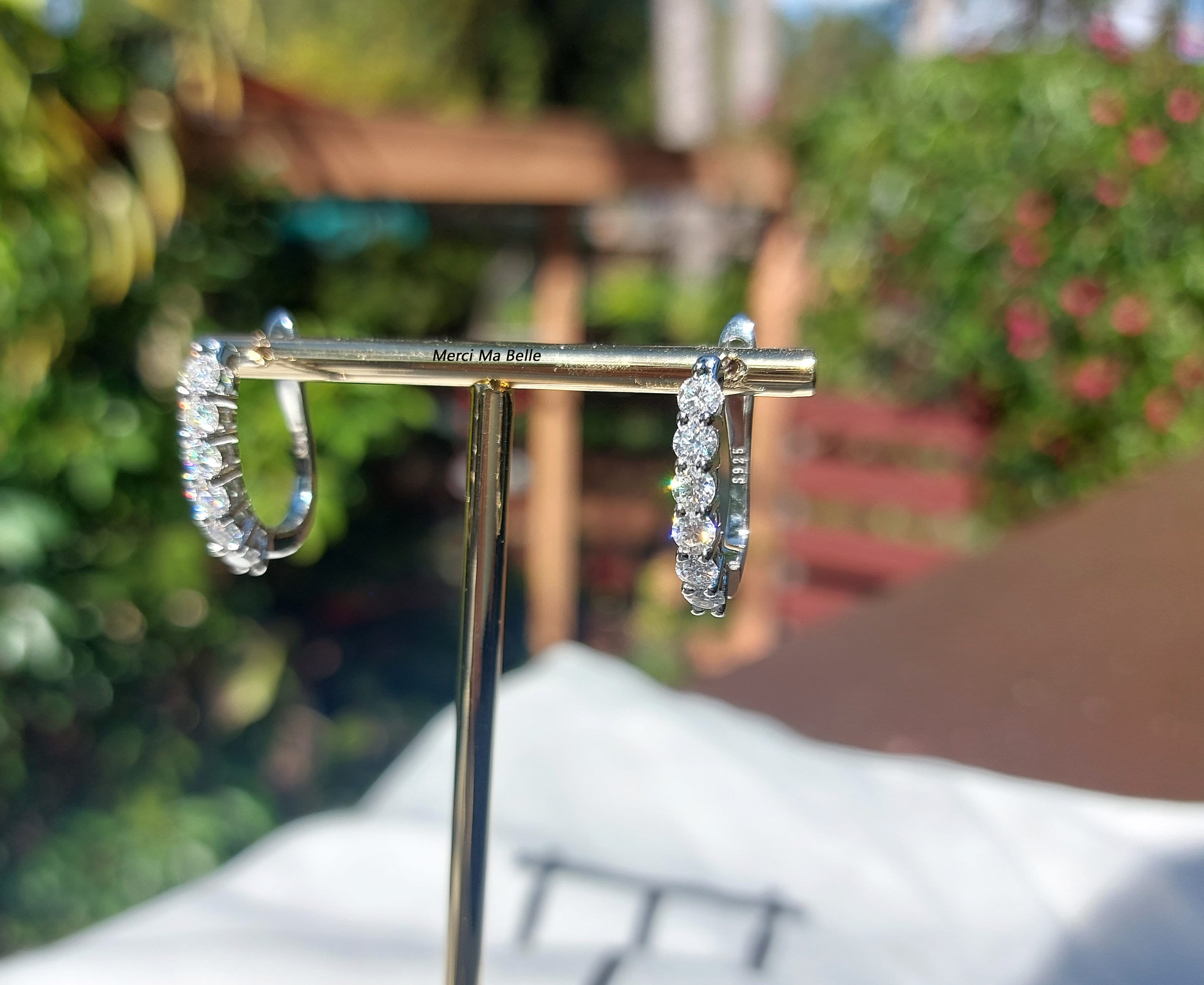 Moissanite Hoop Earrings, 925 Sterling Silver U Shape Huggies