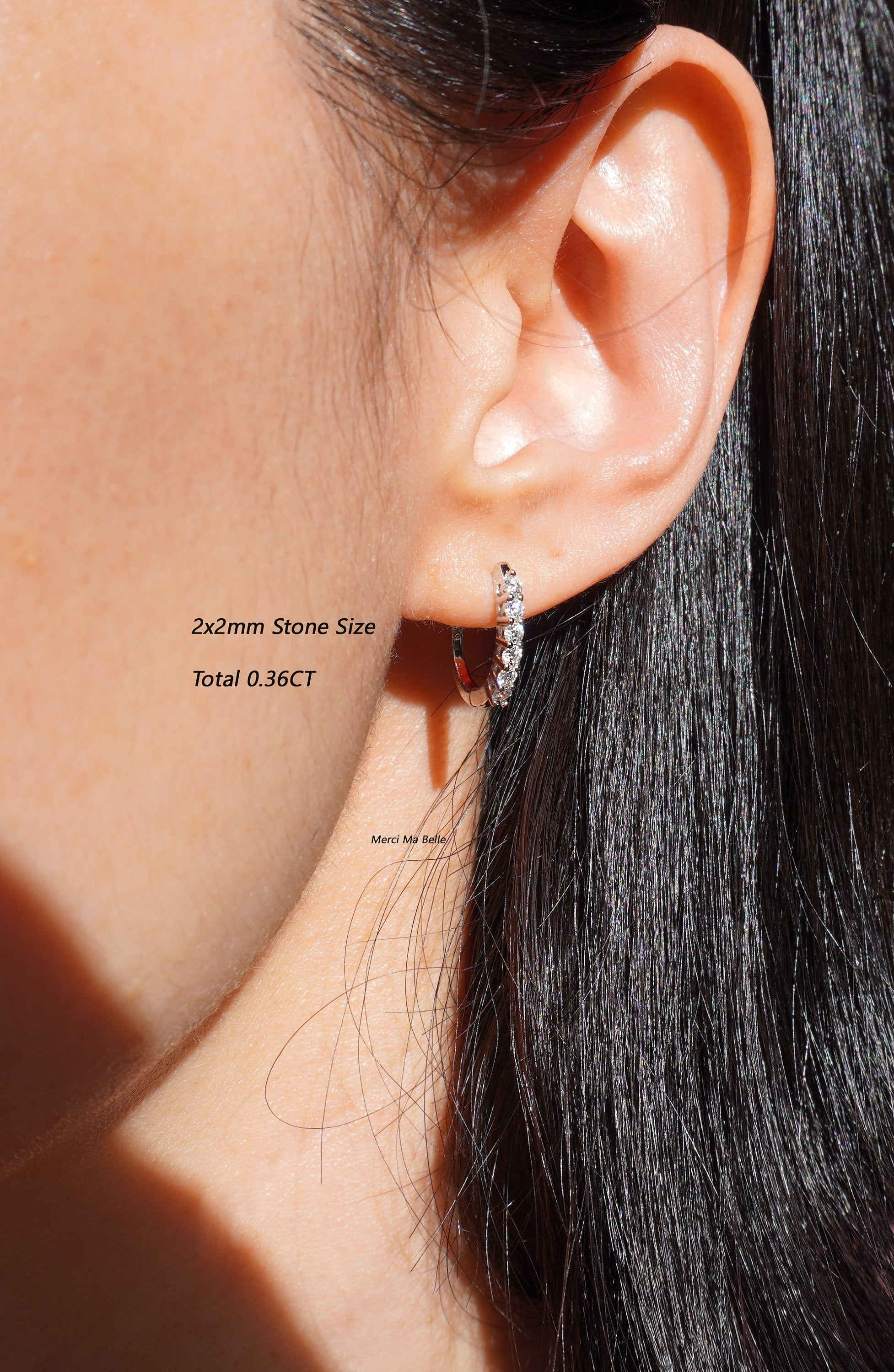 Moissanite Hoop Earrings, 925 Sterling Silver U Shape Huggies