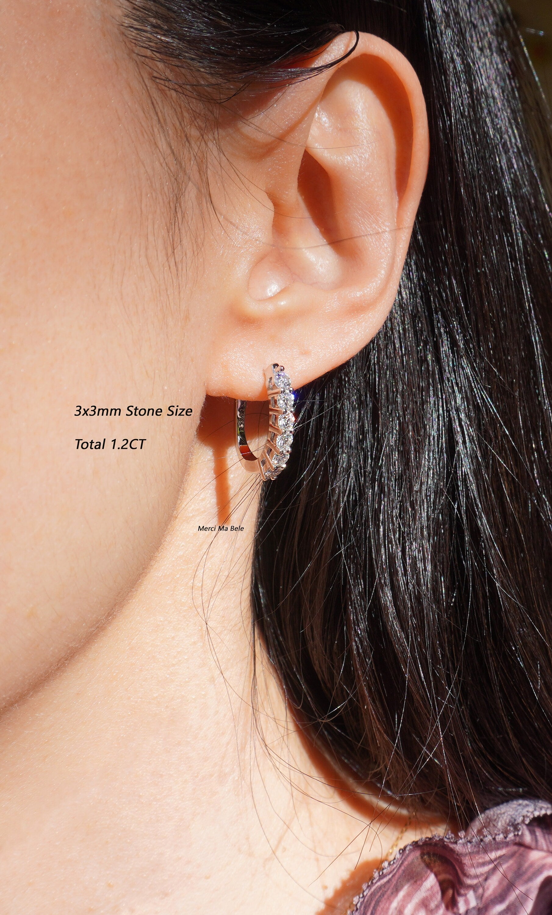 Moissanite Hoop Earrings, 925 Sterling Silver U Shape Huggies