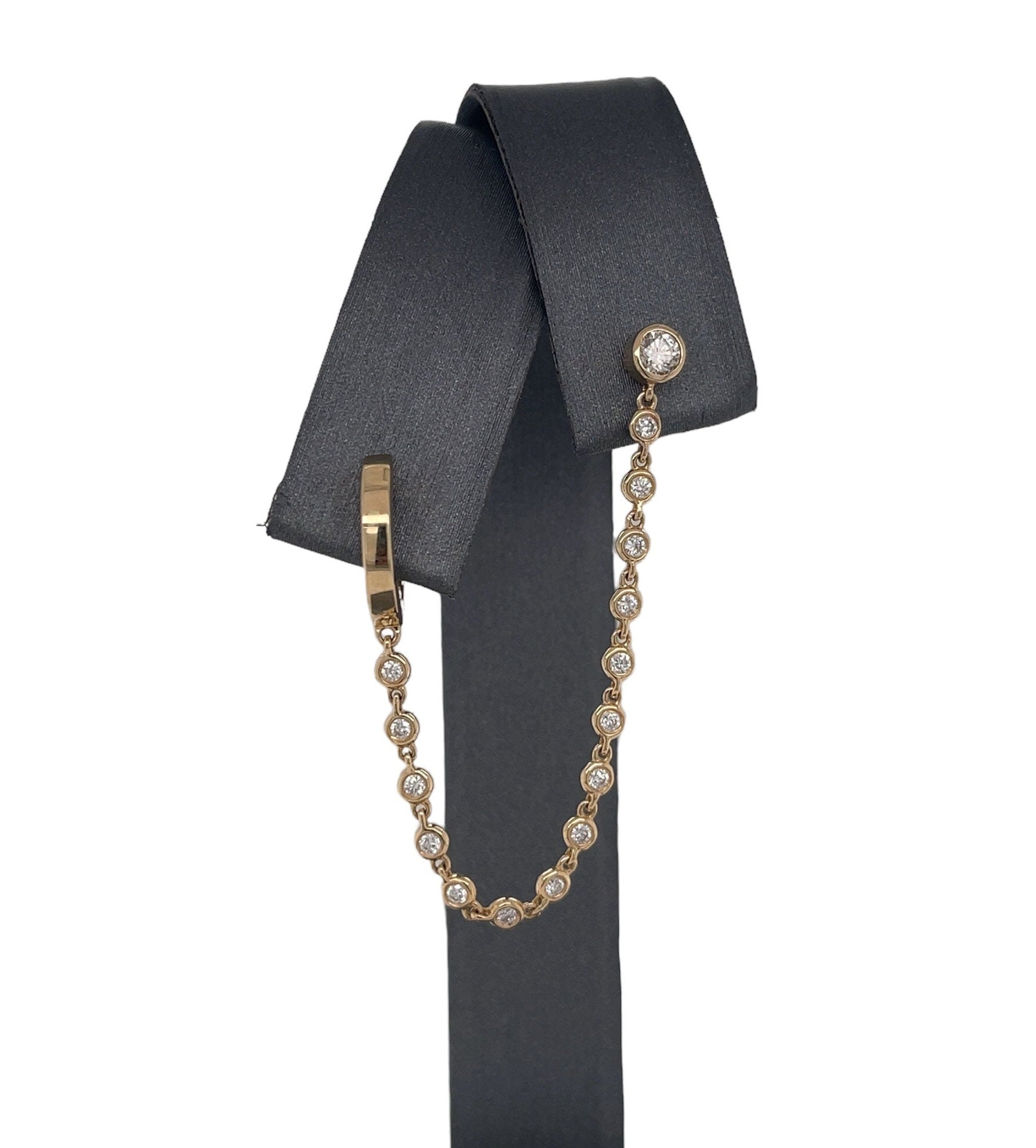 14K Yellow Gold Diamond Drop Huggie Earrings
