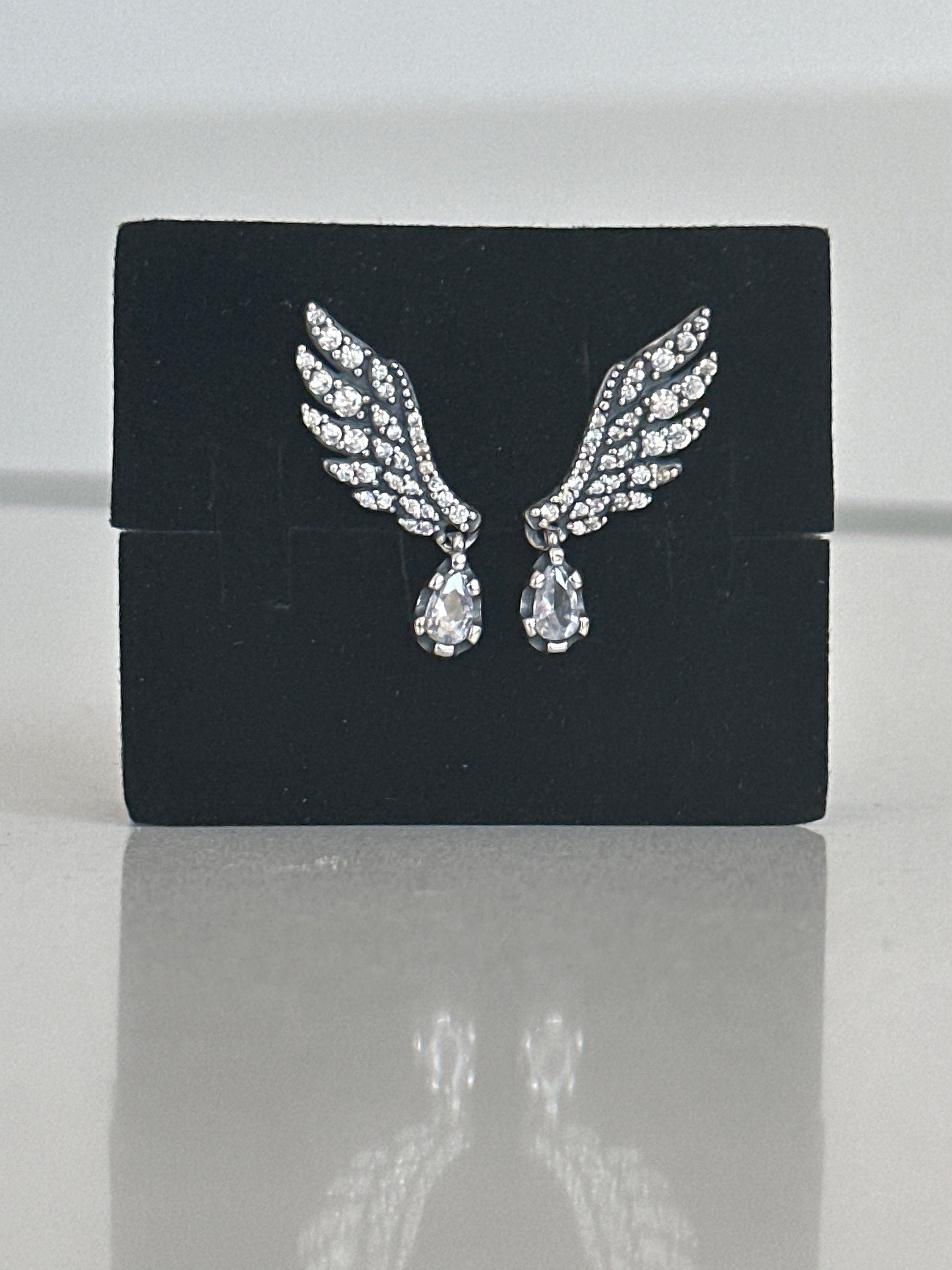 Pandora Silver 925S ALE Dangling Angel Wings Stud Earrings Free Gift Box