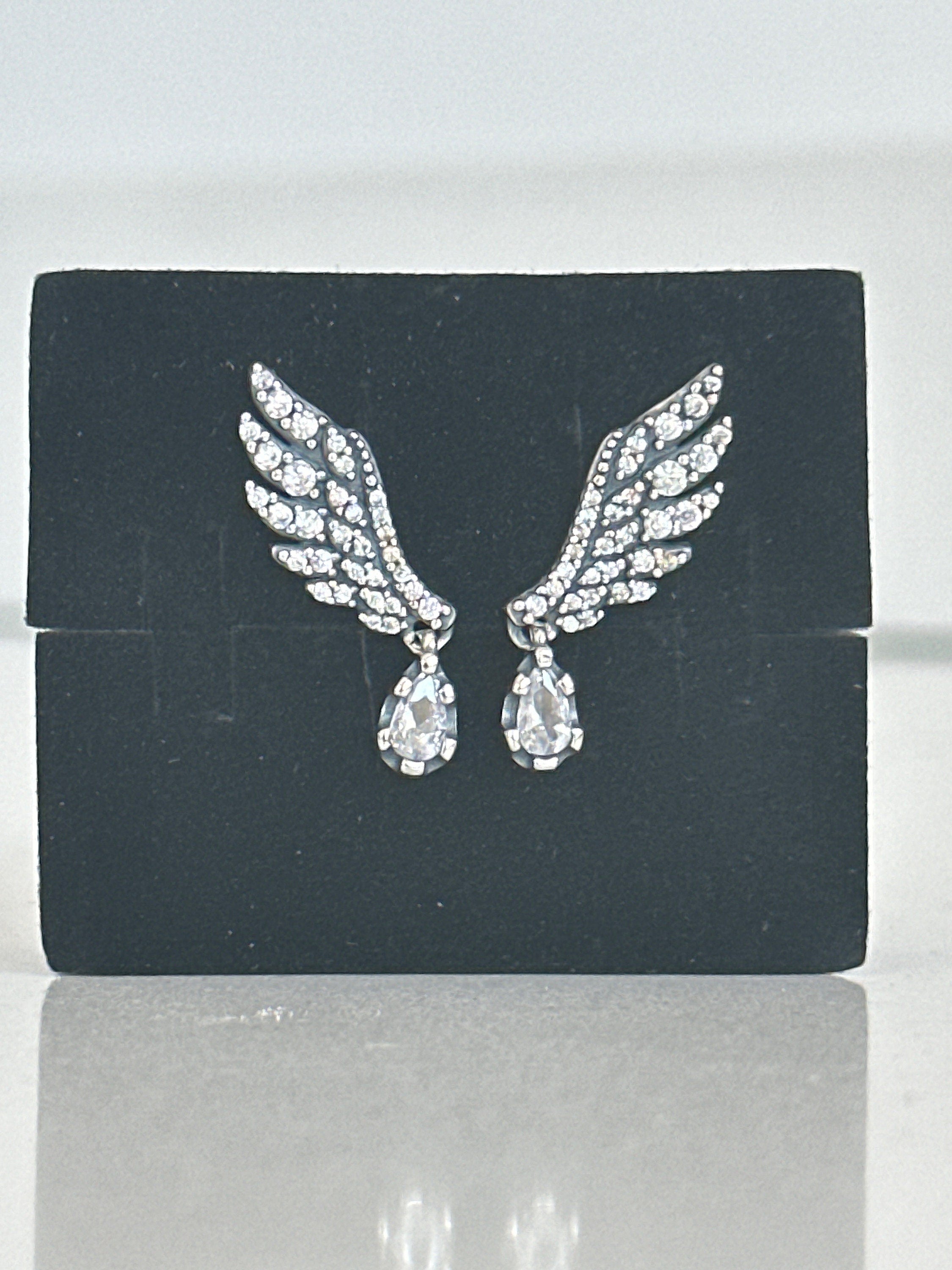 Pandora Silver 925S ALE Dangling Angel Wings Stud Earrings Free Gift Box