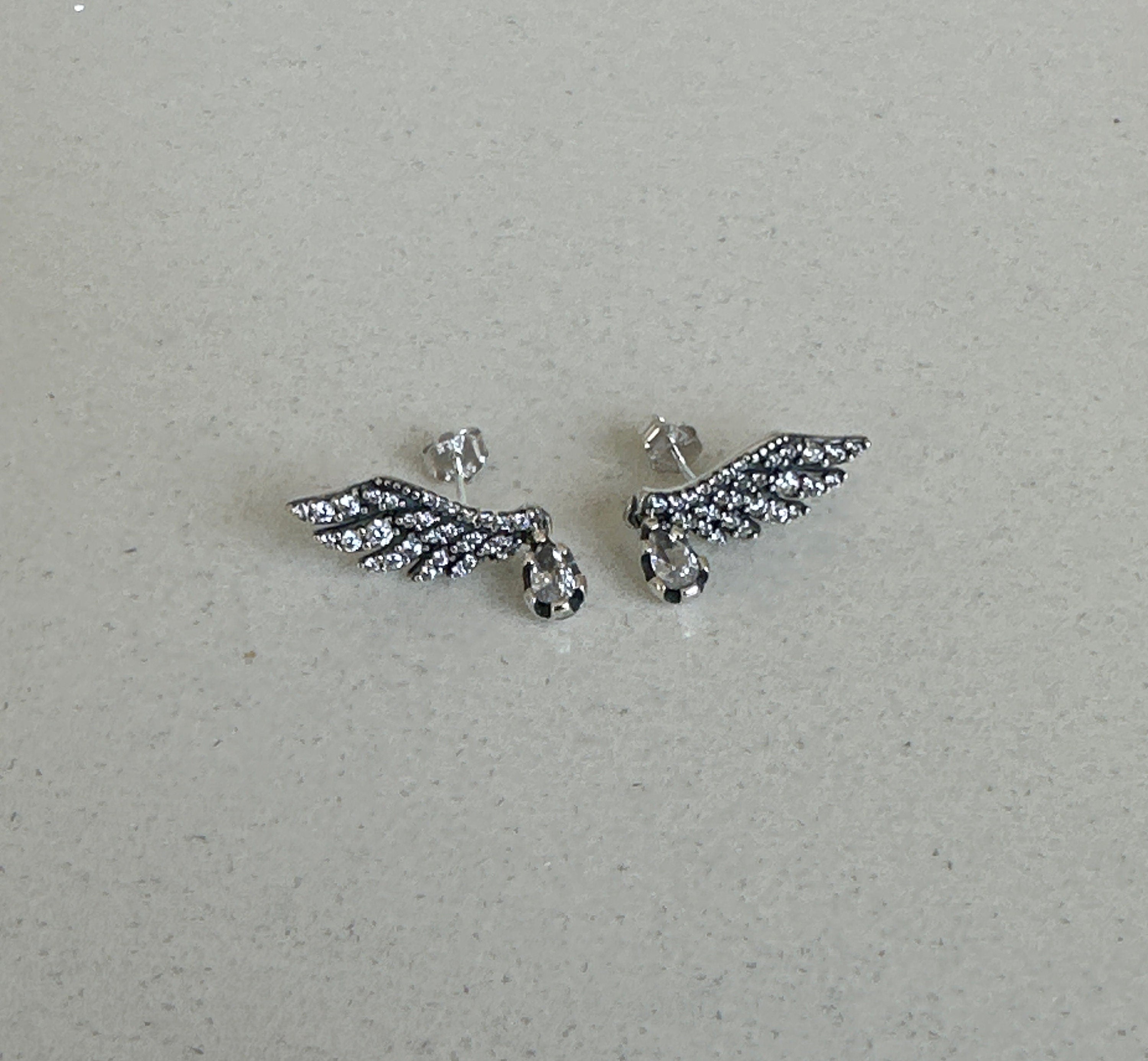Pandora Silver 925S ALE Dangling Angel Wings Stud Earrings Free Gift Box