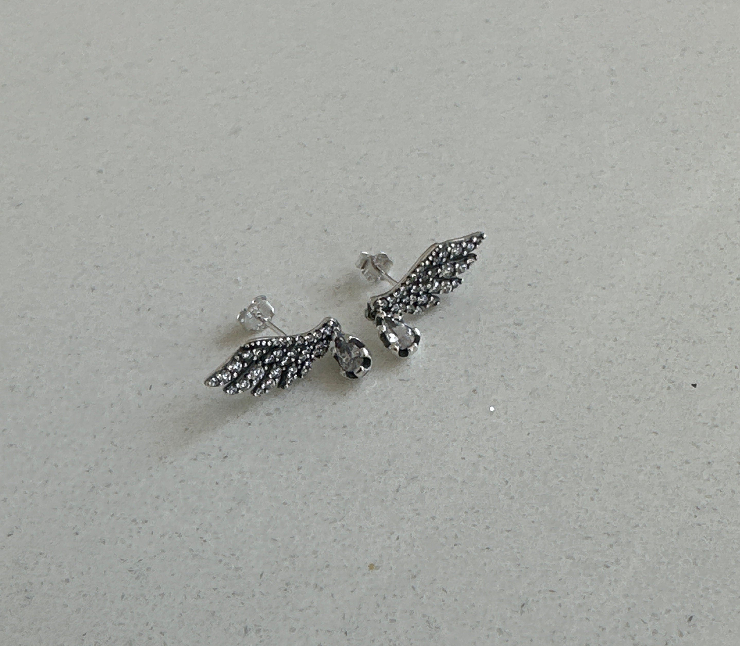 Pandora Silver 925S ALE Dangling Angel Wings Stud Earrings Free Gift Box