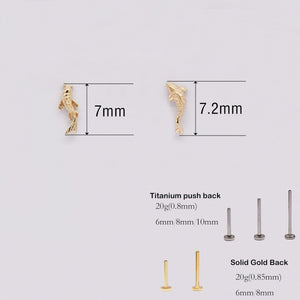 14K Solid Gold Koi Fish Cartilage Earring Tiny Tragus Stud Helix Conch Piercing Cute Stud Earring Minimalist Earrings Flat Back Earring