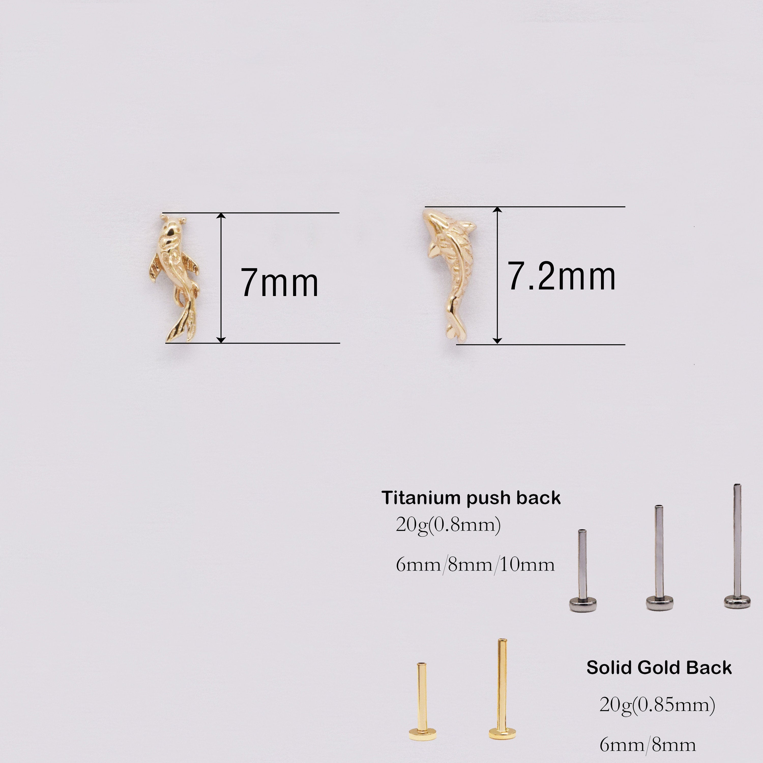 14K Solid Gold Koi Fish Cartilage Earring Tiny Tragus Stud Helix Conch Piercing Cute Stud Earring Minimalist Earrings Flat Back Earring