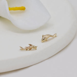 14K Solid Gold Koi Fish Cartilage Earring Tiny Tragus Stud Helix Conch Piercing Cute Stud Earring Minimalist Earrings Flat Back Earring