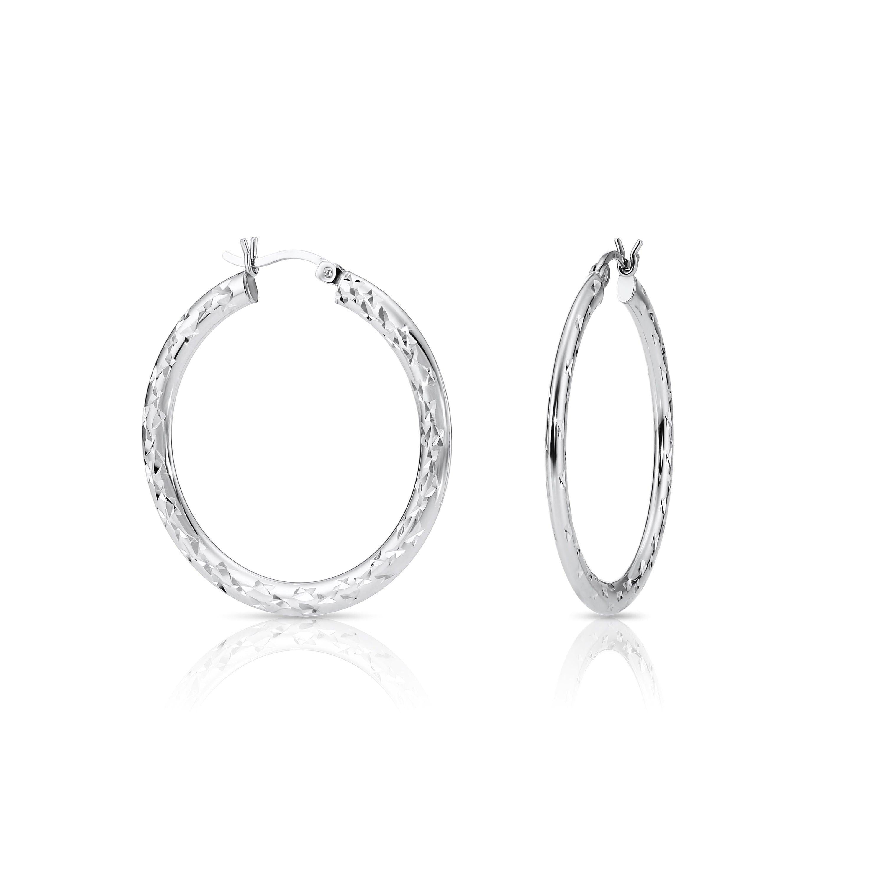 Elegant 35mm Sterling Silver Skinny Hoop Earrings.