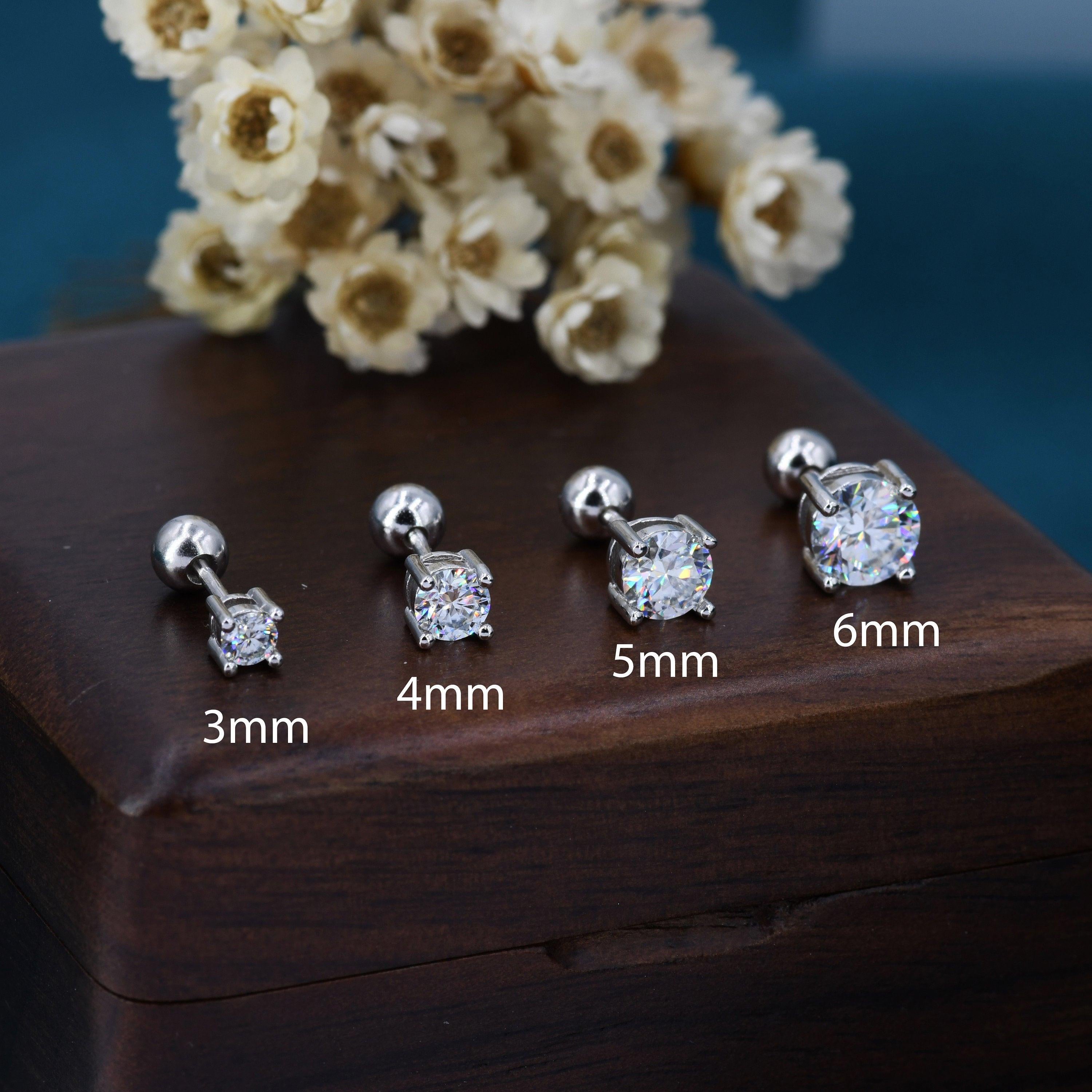 Moissanite Stud Earrings Sterling Silver – 4 Prong Set, Butterfly or Screw Backs, 3–6mm, Silver or Gold.