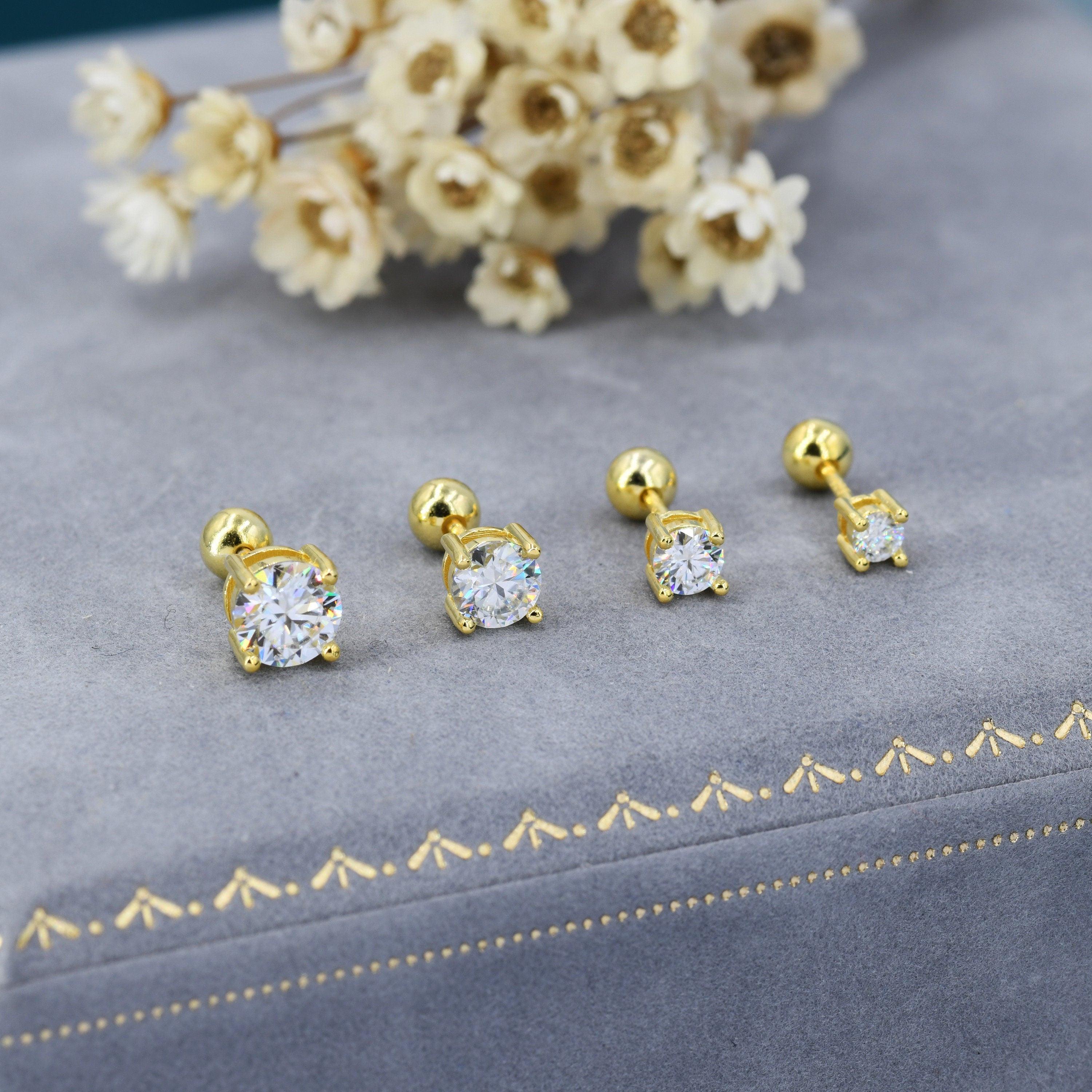 Moissanite Stud Earrings Sterling Silver – 4 Prong Set, Butterfly or Screw Backs, 3–6mm, Silver or Gold.