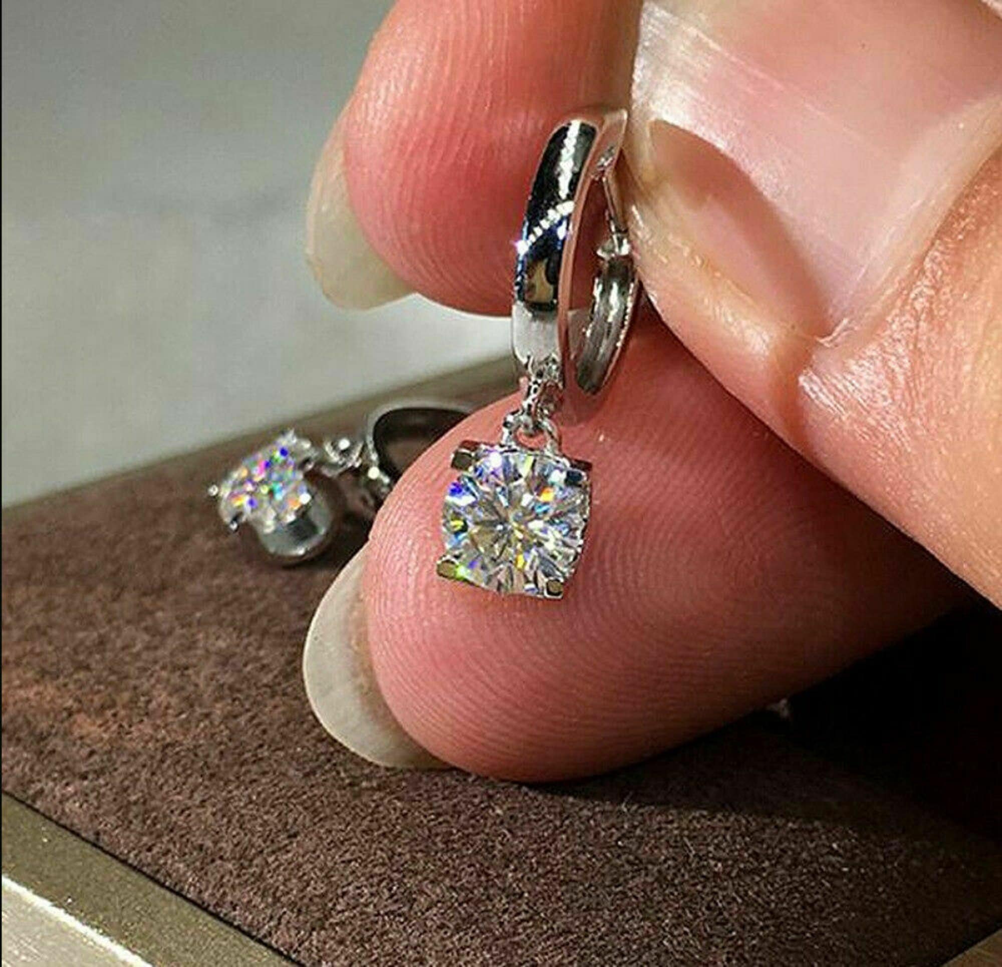 1.00 Carat round Lab Grown Diamond Drop Earrings, 14K Gold Huggie Dangles Earrings, Solitaire Drop Earrings for Women, Huggie Hoop Earring