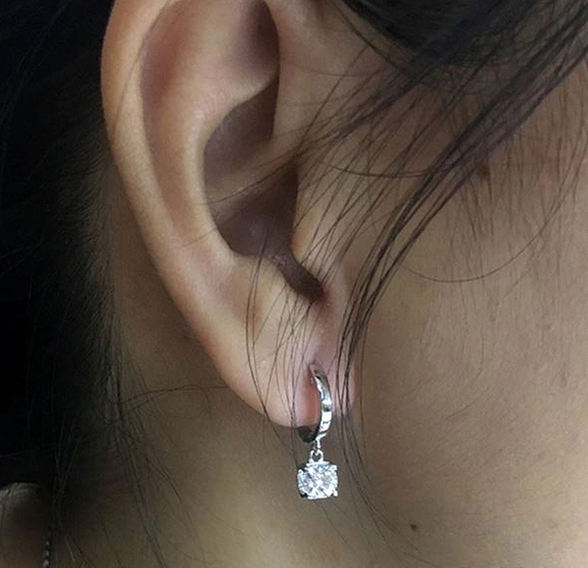 1.00 Carat round Lab Grown Diamond Drop Earrings, 14K Gold Huggie Dangles Earrings, Solitaire Drop Earrings for Women, Huggie Hoop Earring