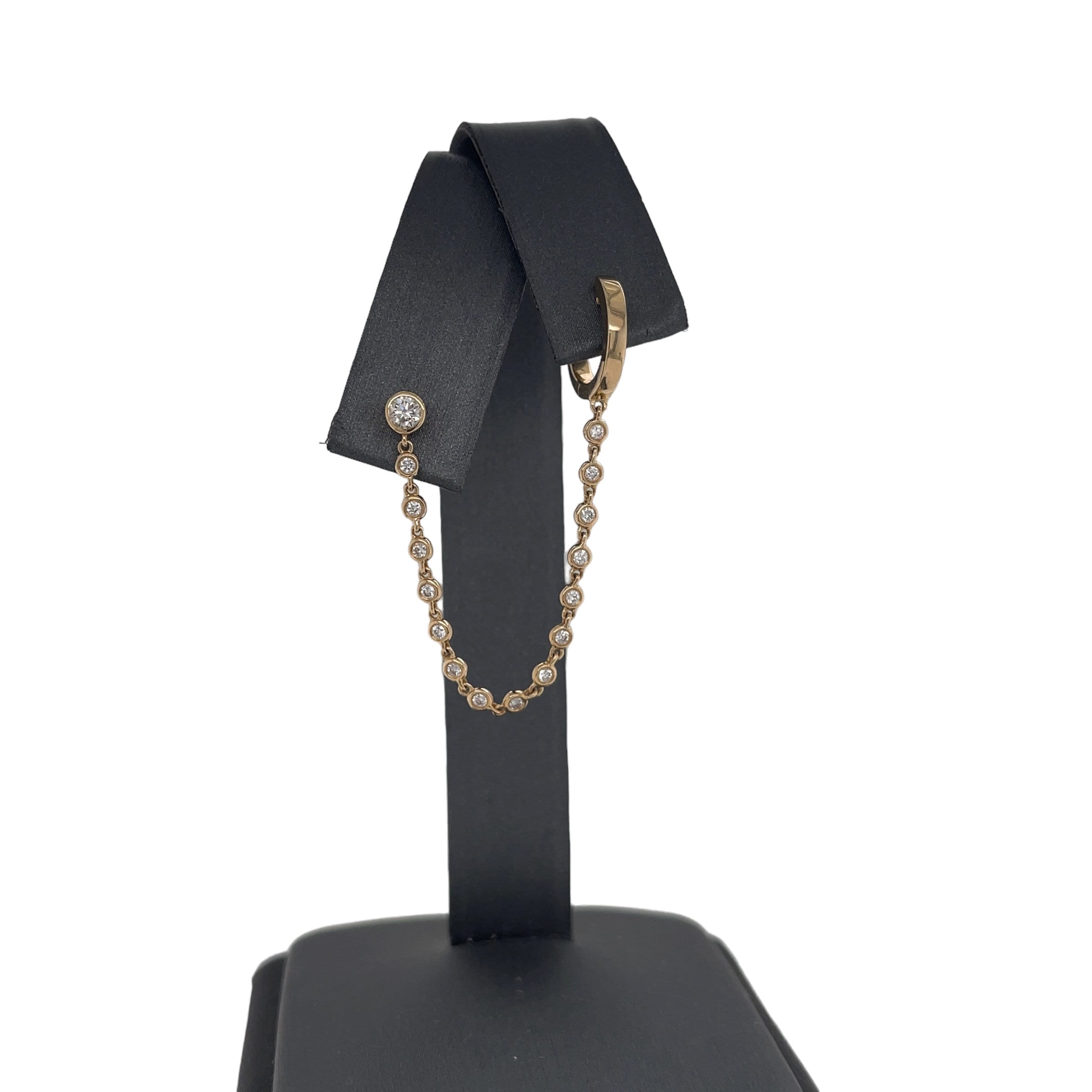 14K Yellow Gold Diamond Drop Huggie Earrings
