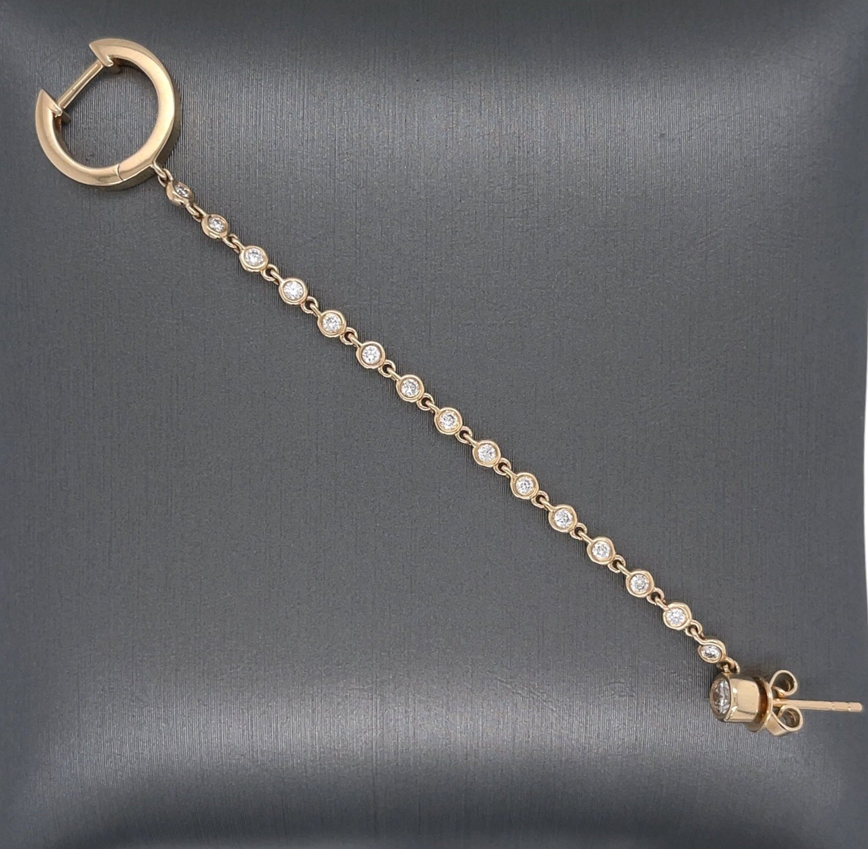 14K Yellow Gold Diamond Drop Huggie Earrings