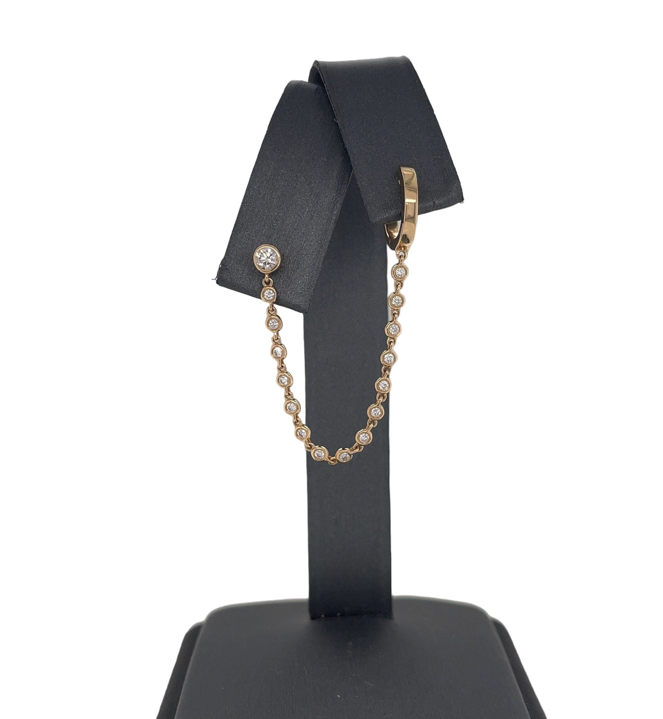 14K Yellow Gold Diamond Drop Huggie Earrings