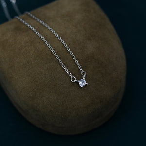 Extra Tiny CZ Necklace in Sterling Silver, Available in Two Stone Sizes, Silver or Gold, CZ Pendant Necklace