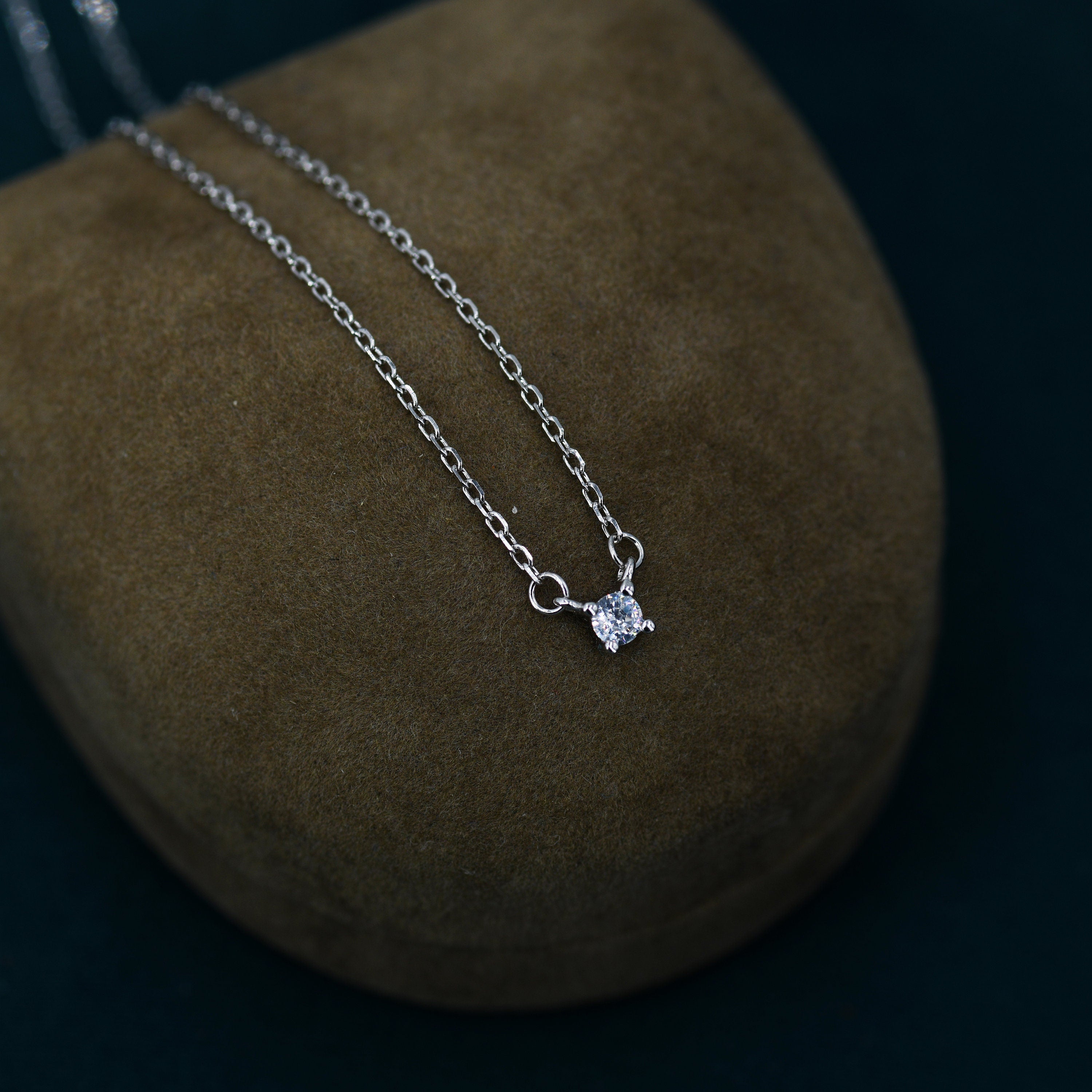 Extra Tiny CZ Necklace in Sterling Silver, Available in Two Stone Sizes, Silver or Gold, CZ Pendant Necklace